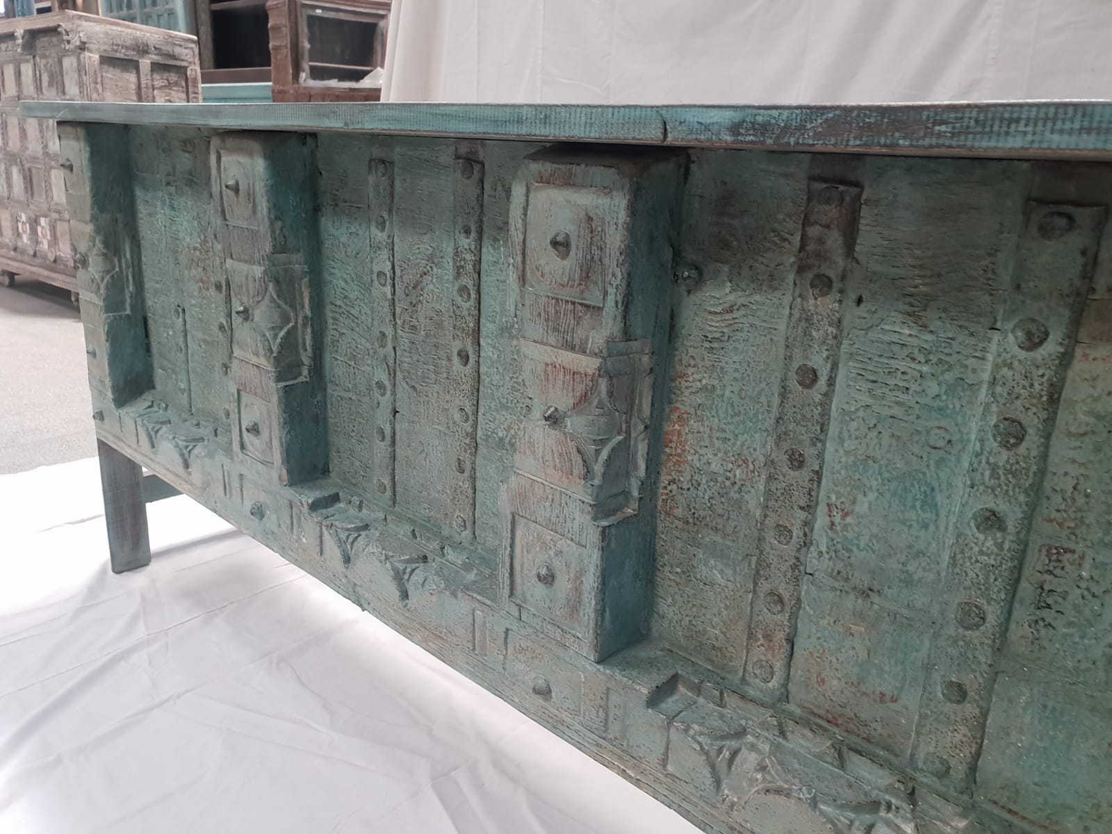 Handmade Carved Solid Hardwood Console Table - 72.4