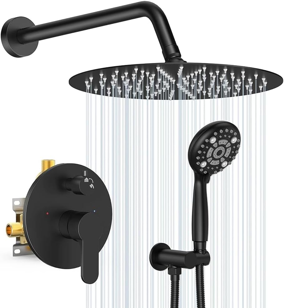 SR SUN RISE 8/10/12/16 Inch High Pressure Shower Head System with Handheld Shower & Valve - Adjustable Spray Modes for Bathroom, Spa & Pet Washing