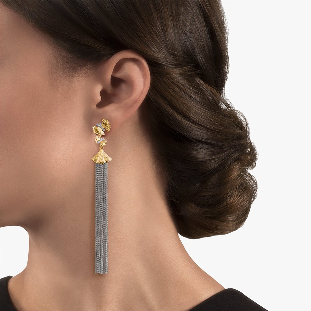Elegant Butterfly Ginkgo Leaf Tassel Earrings with Diamond Accents - Perfect for Weddings, Parties & Special Occasions