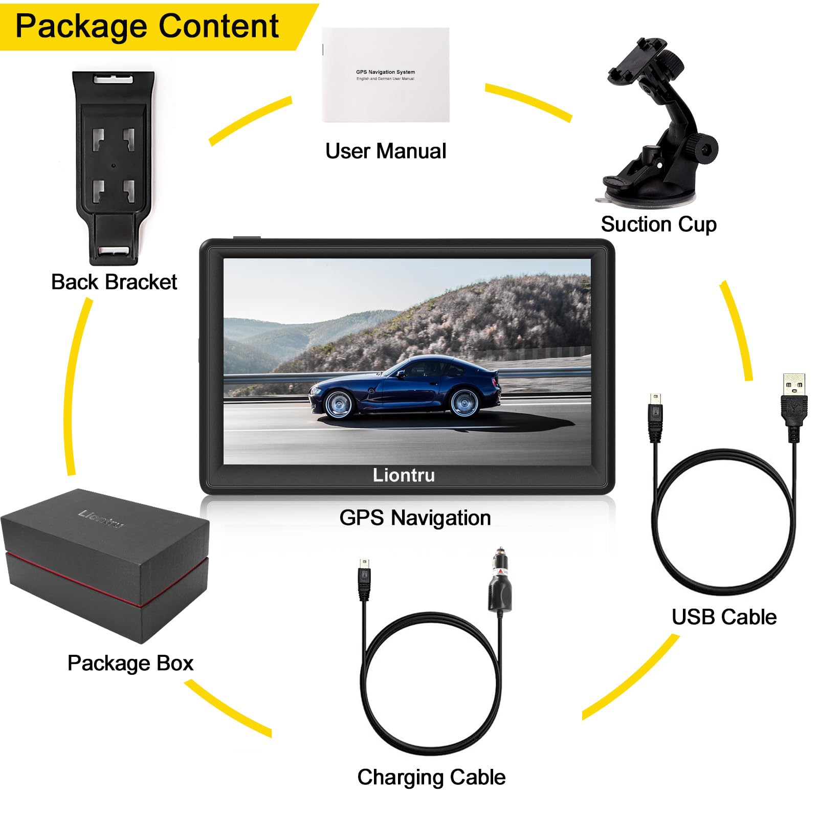 Liontru 7-inch Touchscreen Car GPS Navigation System with 2024 USA Canada Maps - Free Lifetime Updates for Semi Trucks, RVs & Commercial Vehicles | Perfect for Road Trips, Trucking & RV Travel