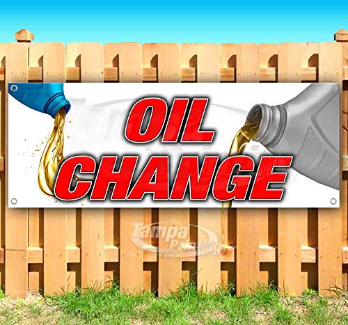 13 oz Heavy-Duty Vinyl Oil Change Banner with Metal Grommets - Single-Sided Non-Fabric Sign for Auto Shops, Car Dealerships & Gas Stations