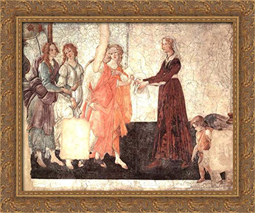 Sandro Botticelli Venus and The Graces Offering Gifts to Young Girl - 24x20 Inch Gold Ornate Wood Framed Canvas Art Print - Renaissance Wall Decor for Living Room, Bedroom & Office