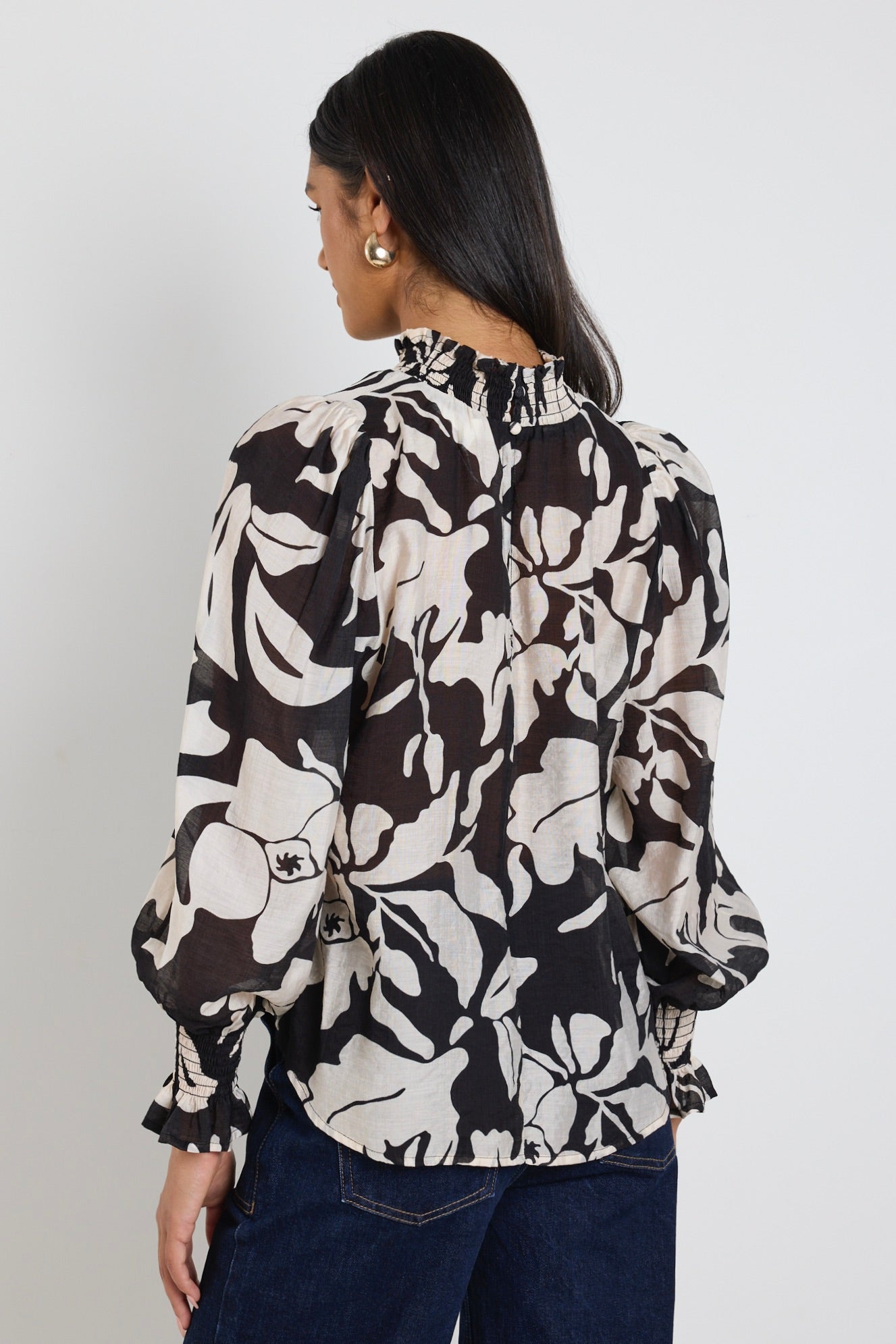 Elegant Black Floral High Neck Long Sleeve Blouse for Women | Stylish Party & Office Wear | Perfect for Date Nights & Professional Events