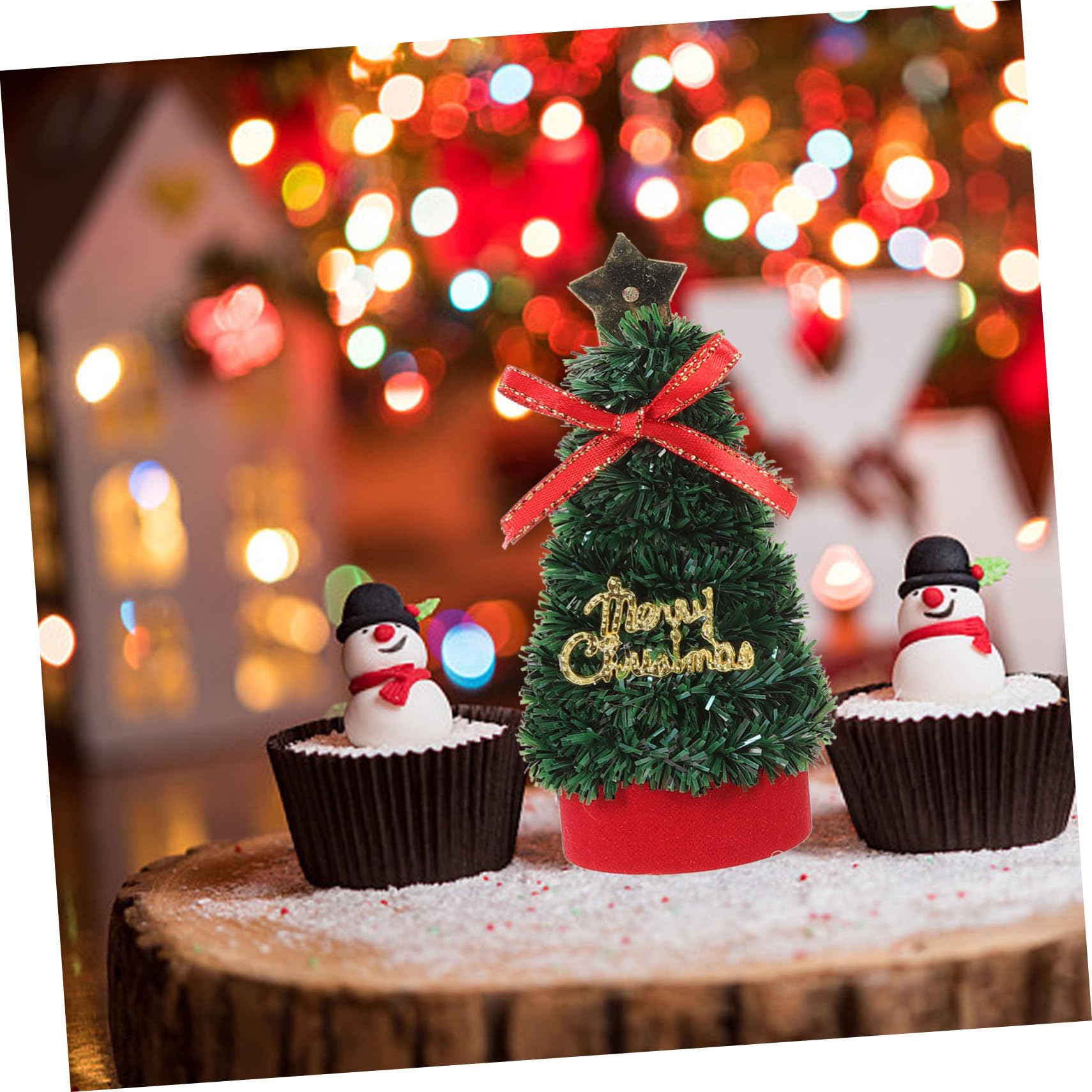 OSALADI 4-Piece Mini Christmas Tree Set - Small Plastic Xmas Tree Decorations for Desktop, Tabletop, Holiday Home Decor - Perfect for Office, Living Room & Christmas Party Decor