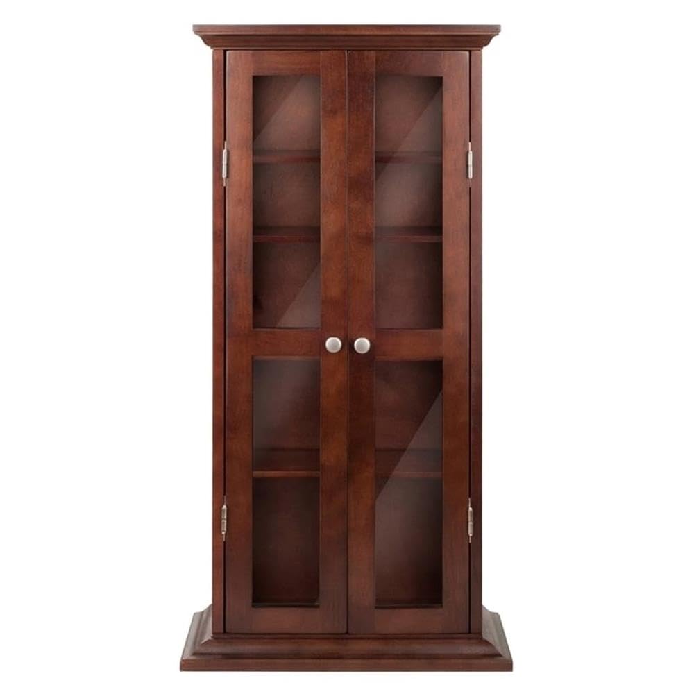 Pemberly Row Solid Wood CD & DVD Storage Cabinet - Antique Walnut Finish | Organize & Display Media Collections in Living Room, Office or Home Theater
