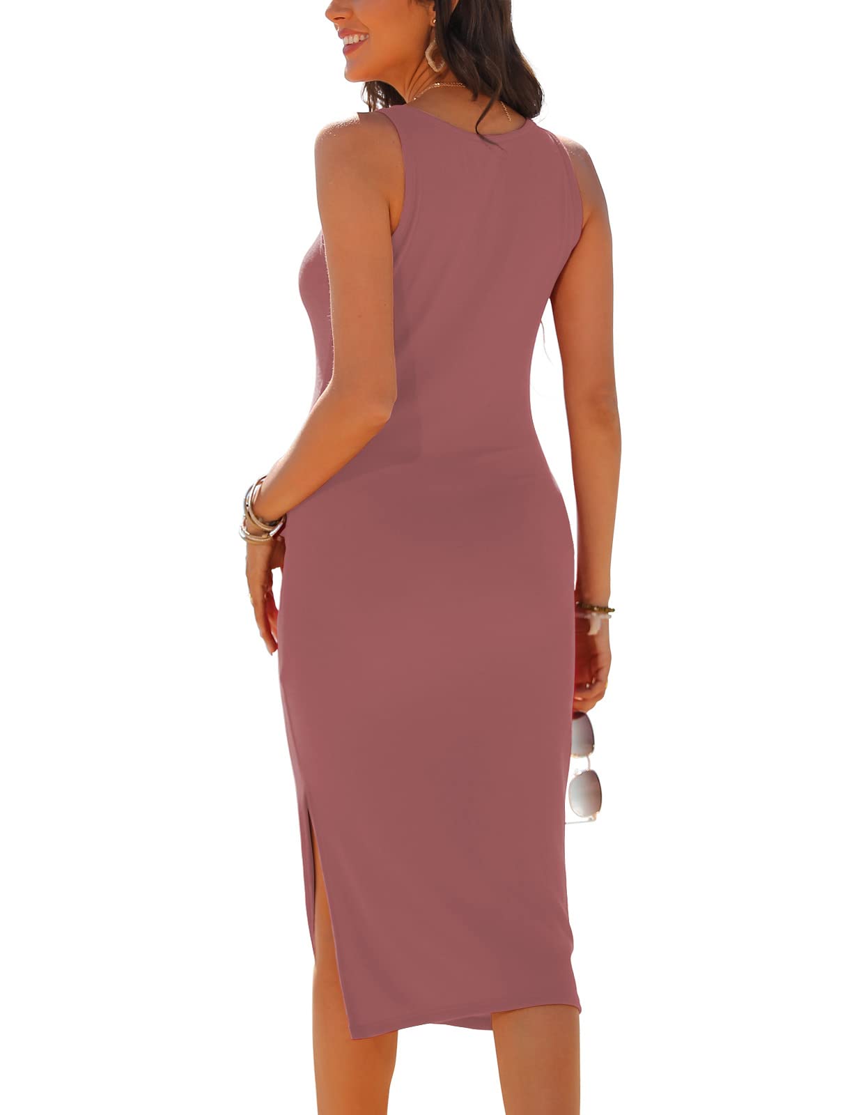HWOKEFEIYU Women's 2025 Ribbed Tank Midi Dress - Sleeveless Casual Summer Dress for Beach, Party & Everyday Wear