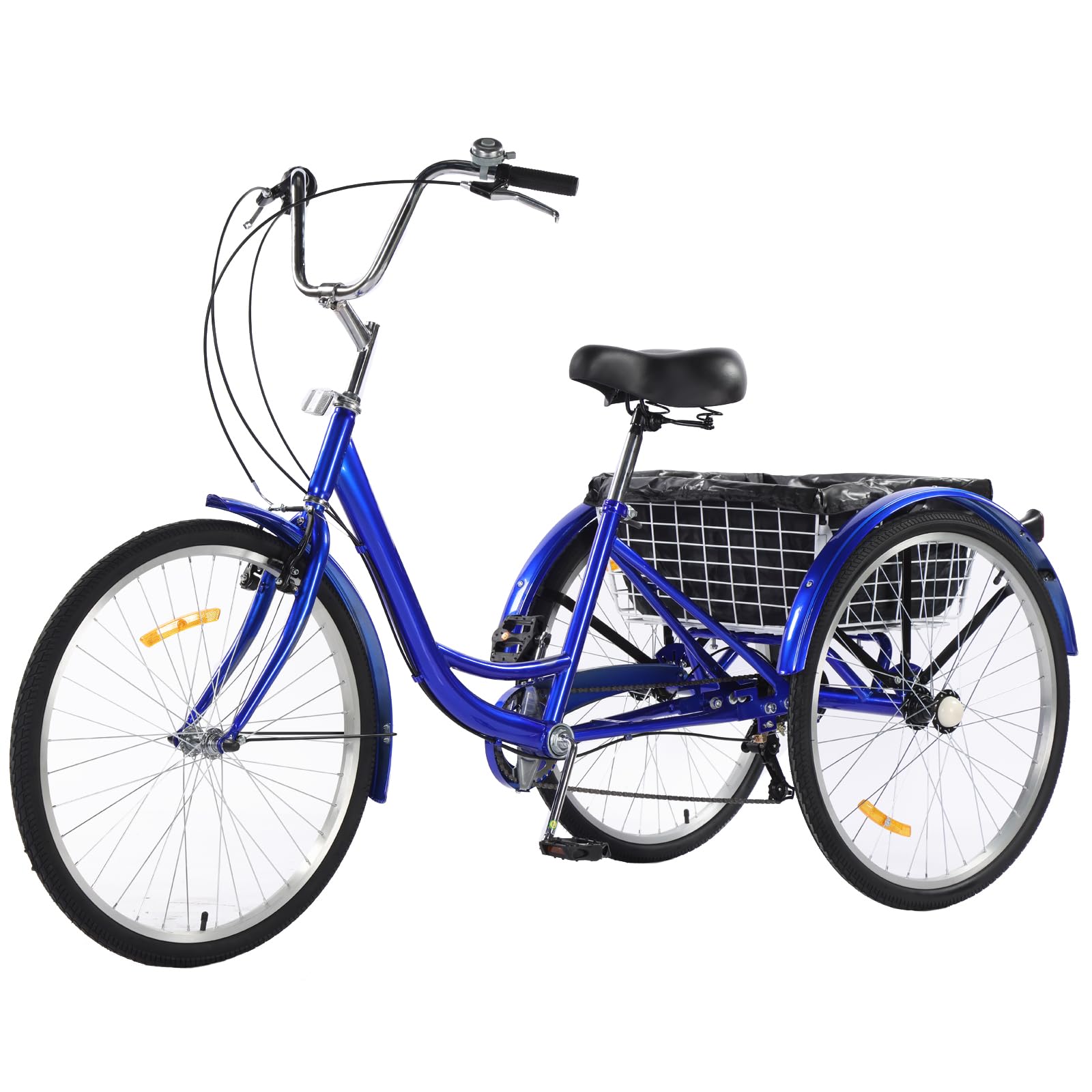 GARVEE 26 Inch 7 Speed Adult Tricycle for Women & Men - 3 Wheel Bicycle with Rear Basket, Dual Chain & Storage Bag - Perfect for Shopping, Beach Rides & City Commuting - Blue