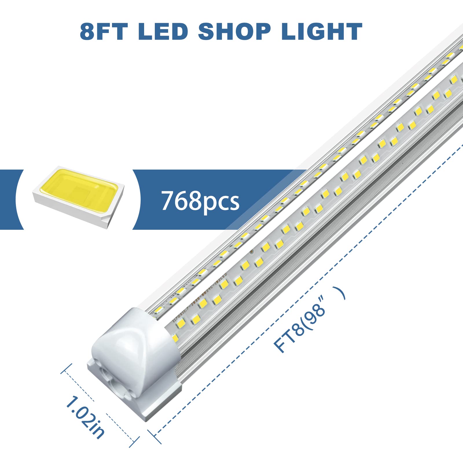 8ft LED Shop Light Fixture - 100W 15000LM 5000K 12 Pack, V-Shape Linkable LED Strip Lights for Garage, Warehouse & Workshop - 96