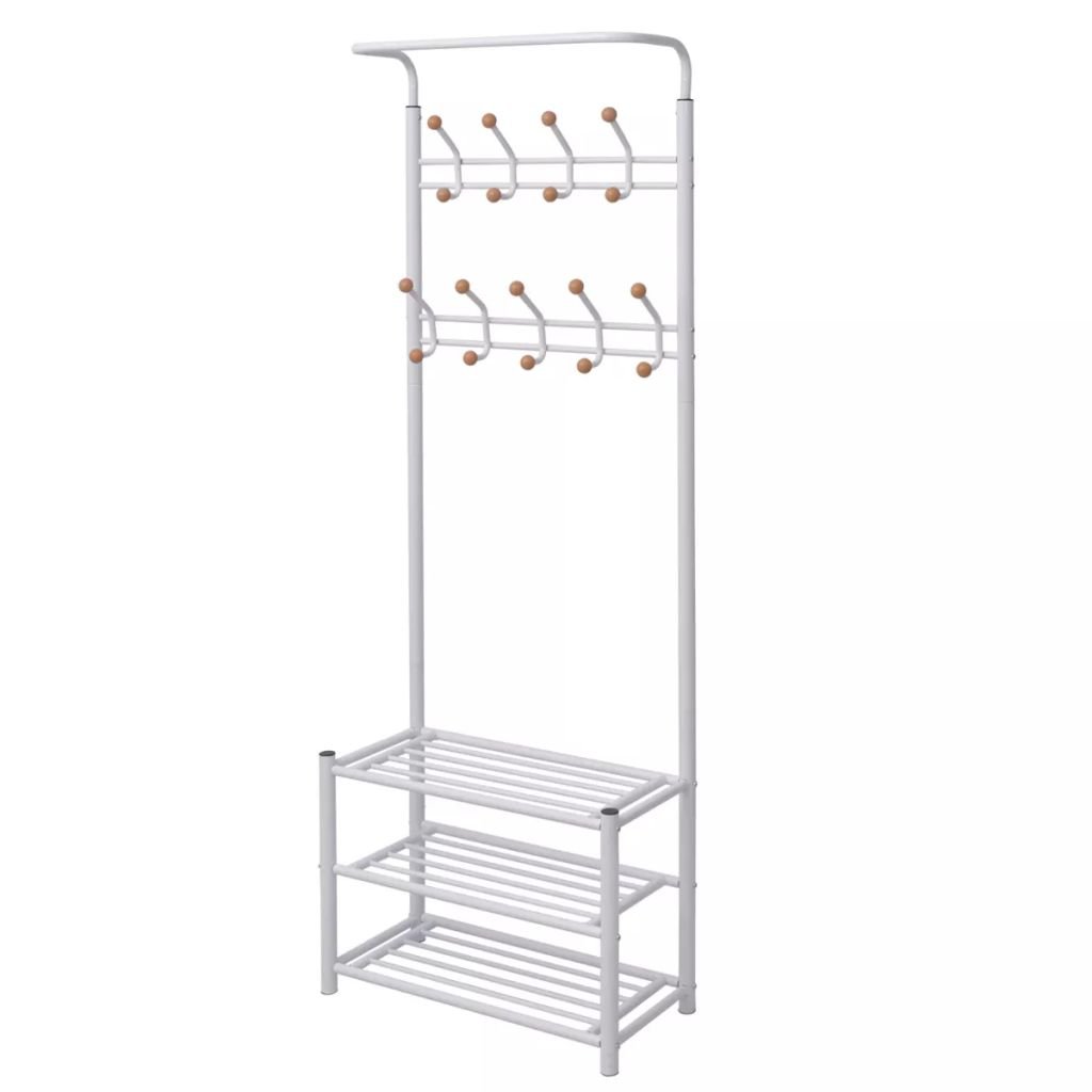 vidaXL Freestanding Clothes Rack with Shoe Storage & Shelf - White Hall Tree Entryway Organizer (26.8