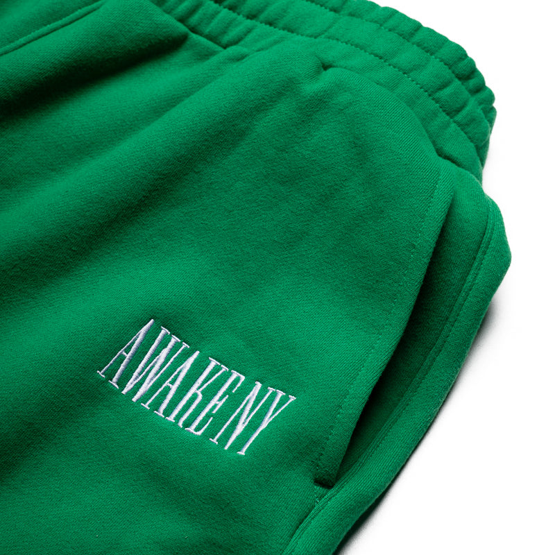 Awake NY Spire Logo Embroidered Sweatshorts for Men - Green Cotton Casual Shorts for Summer, Gym, and Streetwear Fashion