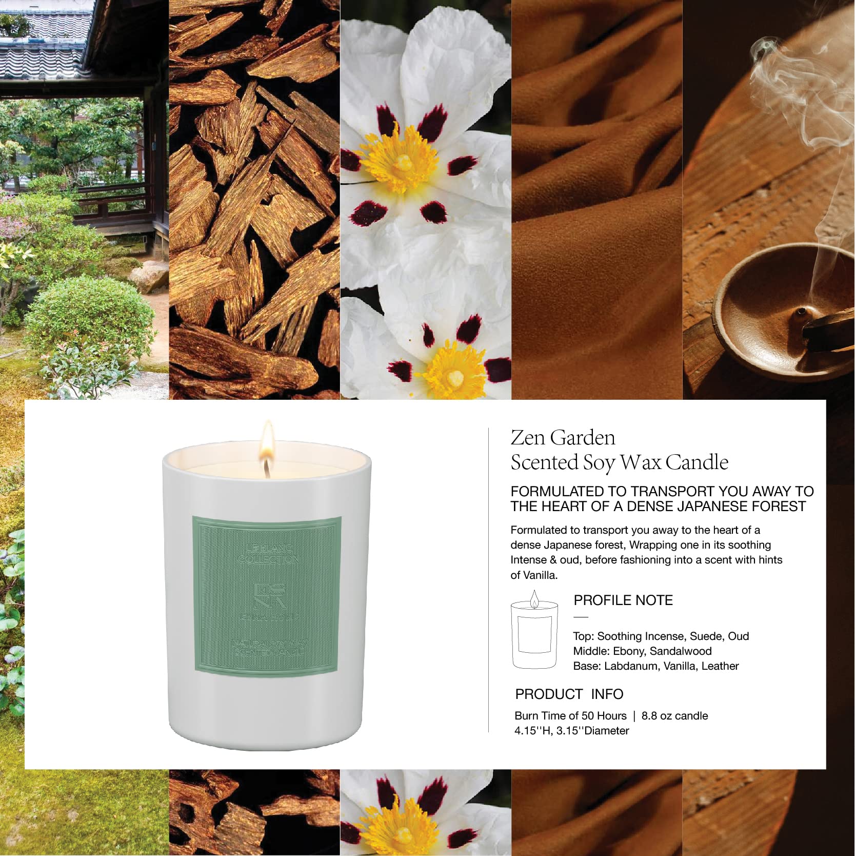 ESNA HOME Leblanc Zen Garden Aromatherapy Scented Soy Candle - 8.8oz 50-Hour Burn, Natural Essential Oils, Gift Box Included | Perfect for Relaxation, Meditation, Spa Nights & Home Decor