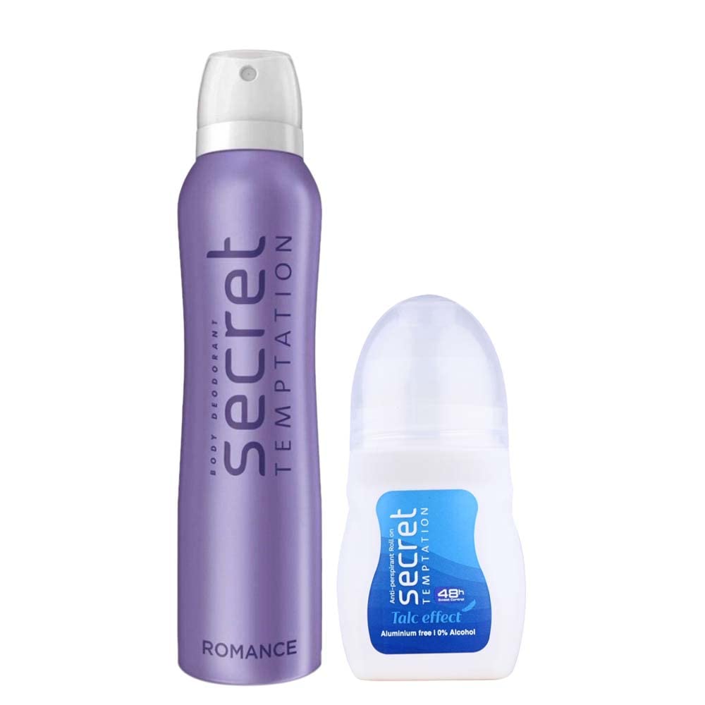 Secret Temptation Talc Effect & Romance Deodorant Roll-On for Women - 50ml & 150ml Combo Pack | Long-Lasting Freshness for Daily Use, Workouts & Special Occasions