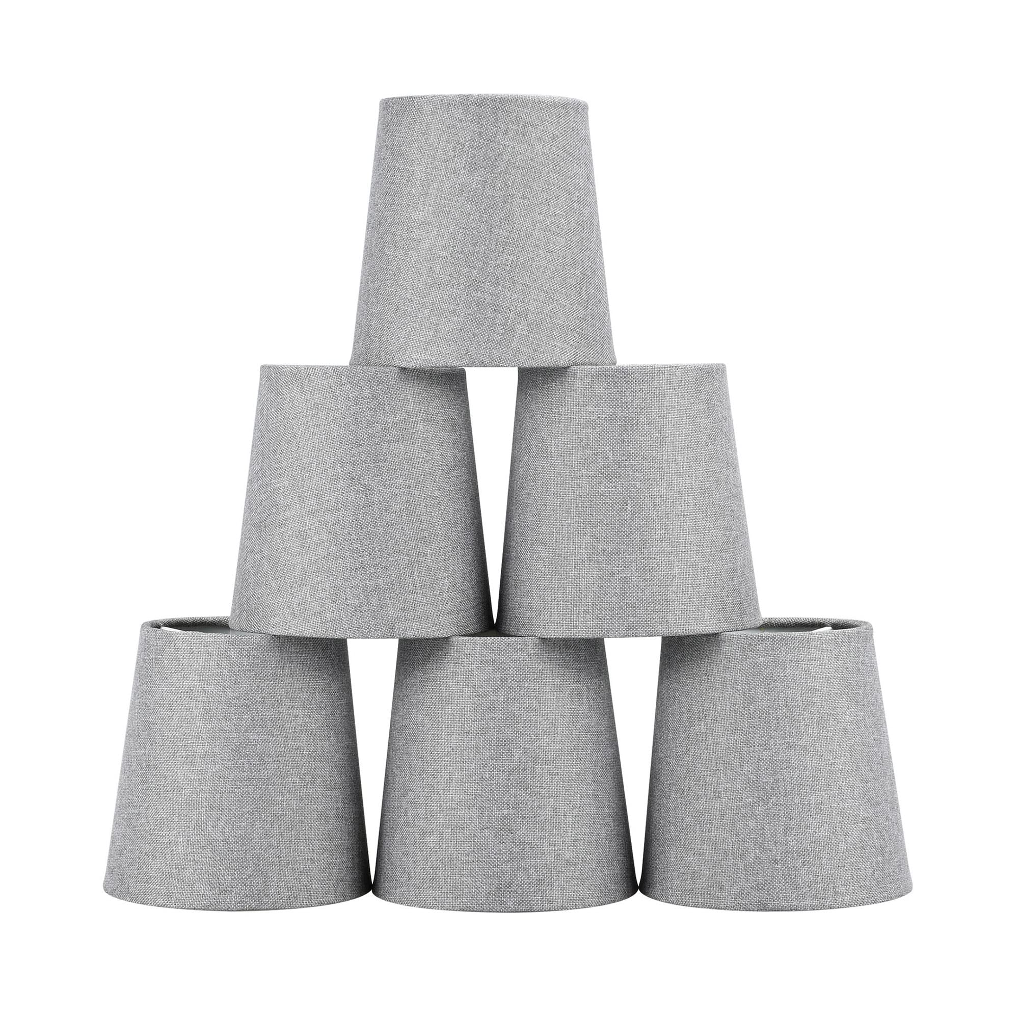 LAMPWELL VALO Clip-On Chandelier Lamp Shades - Set of 6 Small Barrel Fabric Shades (5.2×4×5.2 Inch) Handmade Linen Grey - Traditional Decorative Lighting for Candle Bulbs - Perfect for Dining Room, Bedroom & Vintage Home Decor