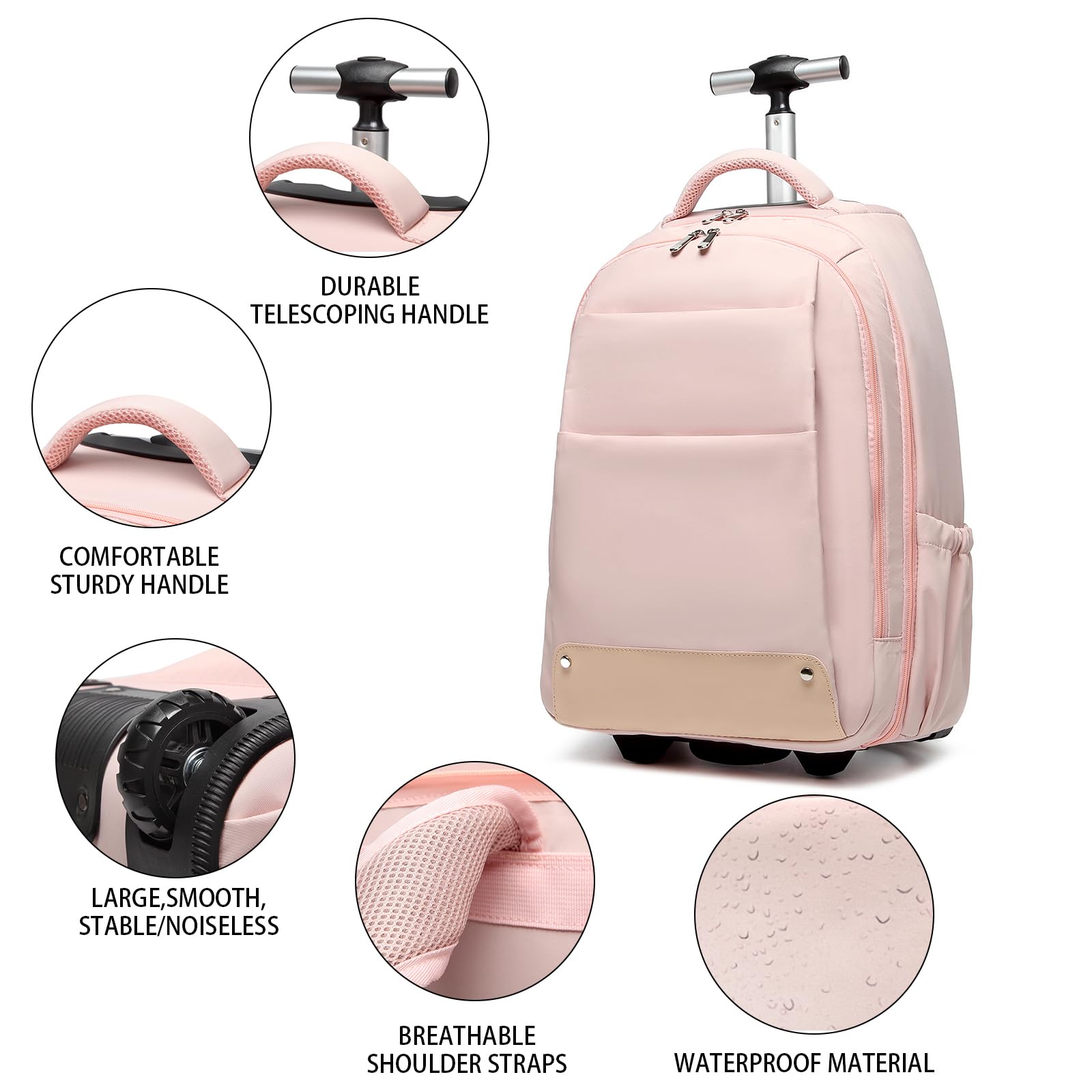 17 Inch Rolling Laptop Backpack with Wheels - Water Resistant Travel Backpack for Men & Women, Airline Approved Carry-On Trolley Bag - Perfect for Business Trips, Commuting, and Air Travel