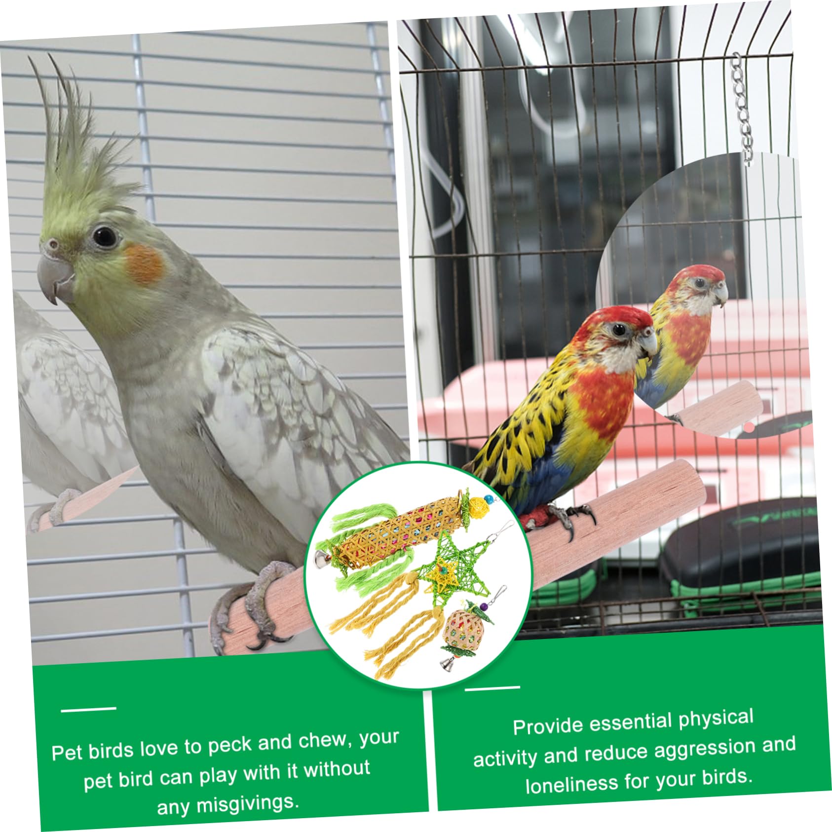 Balacoo 3PCS Parrot Chew Toys - Natural Wooden Bird Chewing Sticks & Foraging Paper Shredder Toys for Parakeets, Cockatiels, Conures | Hanging Bird Toys for Mental Stimulation & Beak Exercise | Perfect for Cage Enrichment & Playtime