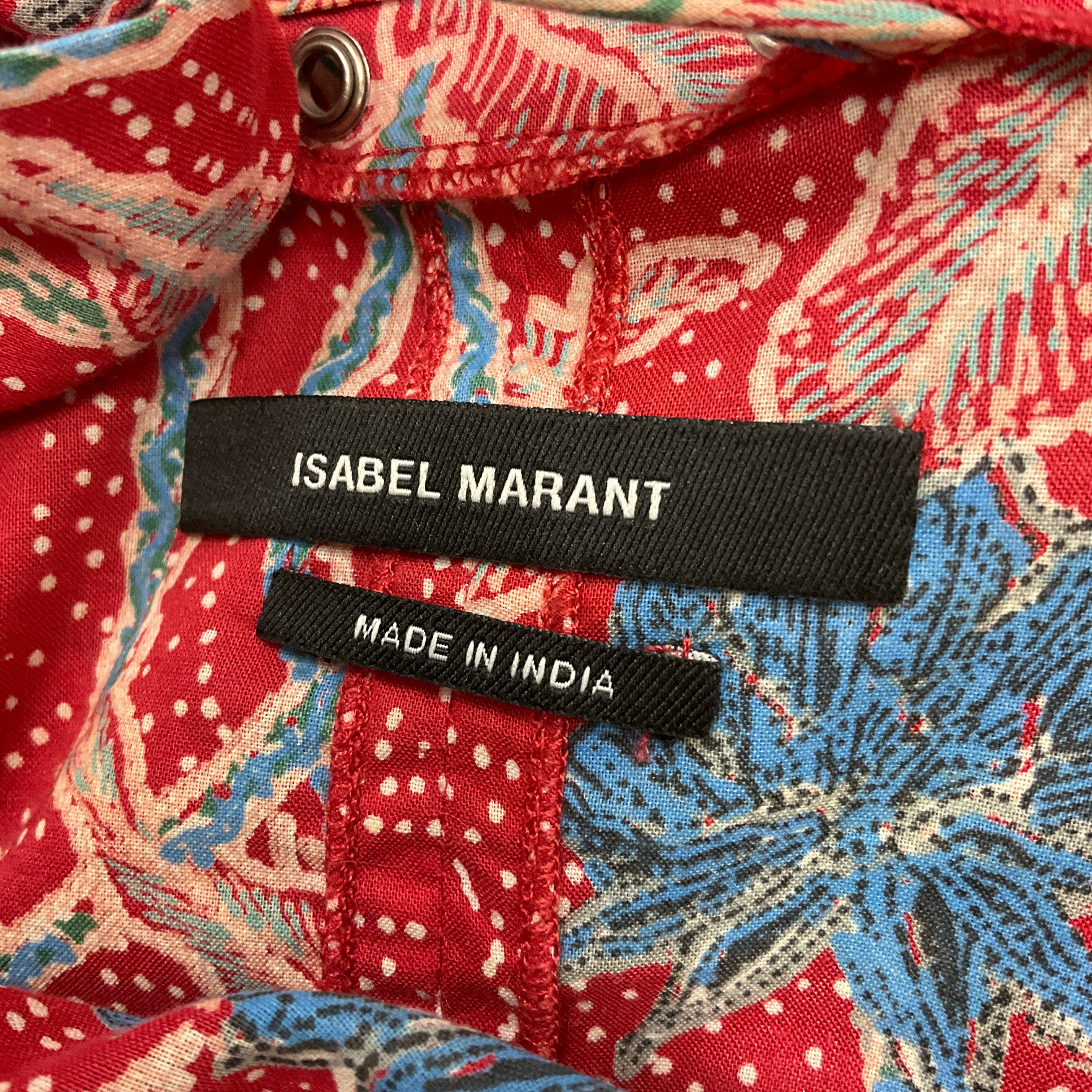 Isabel Marant Women's Red & Blue Printed Ruffled Cotton Dress - Perfect for Casual Outings, Summer Parties & Beach Vacations