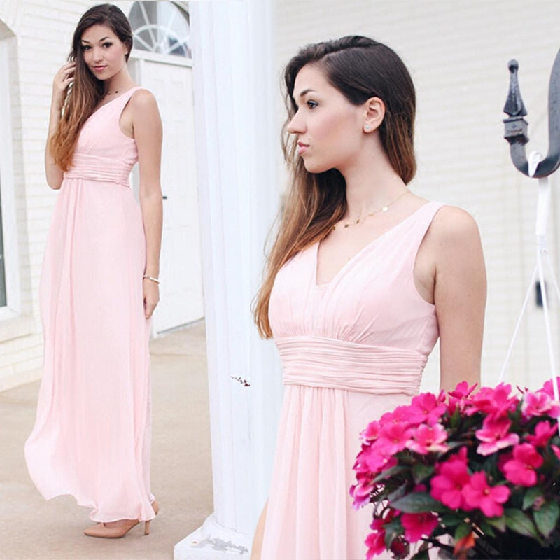 Elegant Deep V Neck Ruched Bust Maxi Evening Dress for Women - Perfect for Prom, Party & Formal Occasions