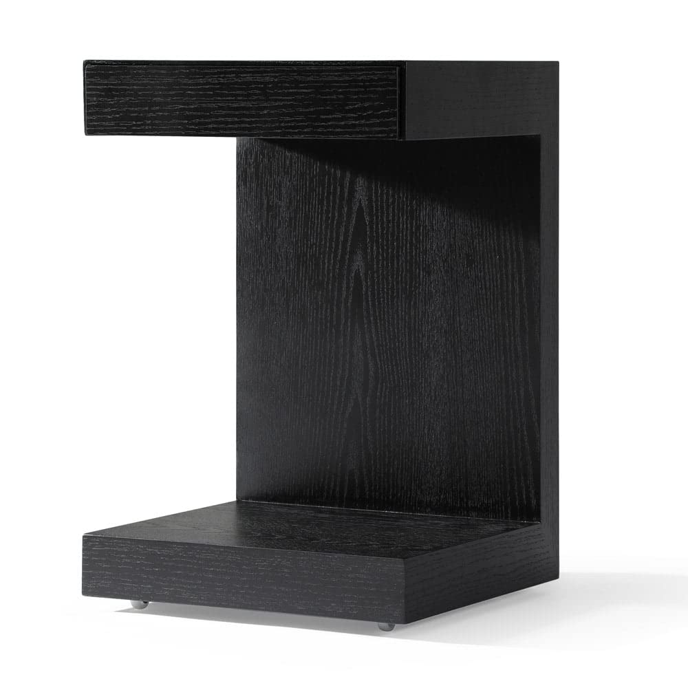 ZURI Cole Black Oak Side Table with Drawer - Nightstand, End Table, or Bedside Table for Living Room, Bedroom & Office