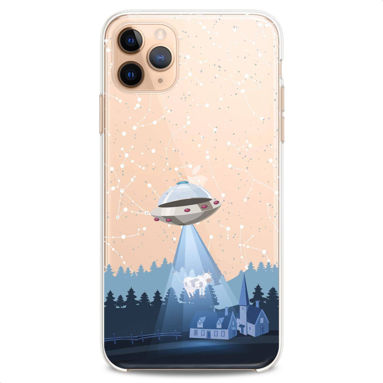 Premium TPU Phone Case for iPhone 16/15/14/13/12/11 Pro Max/Plus/Mini/XS/XR/X/8/7/6/5/SE - Slim Clear Flexible Silicone Cover with Cute Alien Spaceship UFO Stars Design - Perfect for Everyday Use, School, Work & Space-Themed Parties