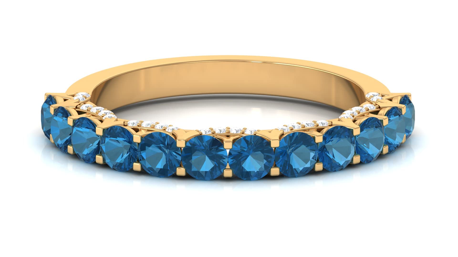 Certified London Blue Topaz & Diamond Half Eternity Ring - 2.25 Carat AAA Quality 14K Solid Gold - Perfect for Engagement, Anniversary & Special Occasion Gifts