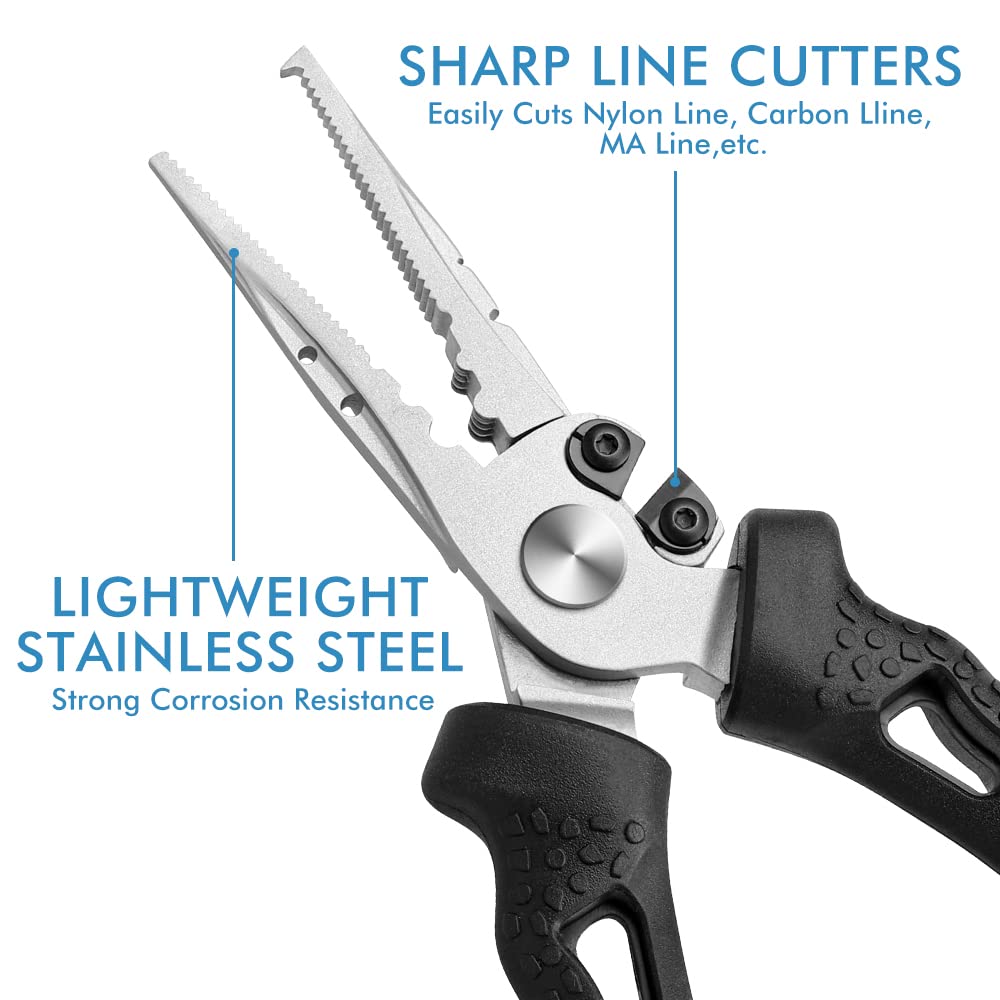 TRUSCEND Lockable Fishing Pliers with Ergonomic Handle - Saltwater Resistant Teflon Coated Multi-Tool with Mo-V Cutter - Perfect Fishing Gear for Saltwater & Freshwater Fishing - Great Gift for Anglers