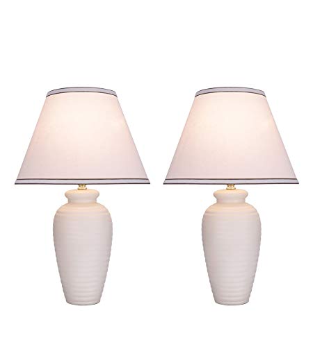 Aspen Creative 40210-12 Two Pack 22-Inch Transitional Ceramic Table Lamps with Off White Empire Shade - Set of 2 Elegant Home Decor Lamps for Living Room, Bedroom, or Office Lighting