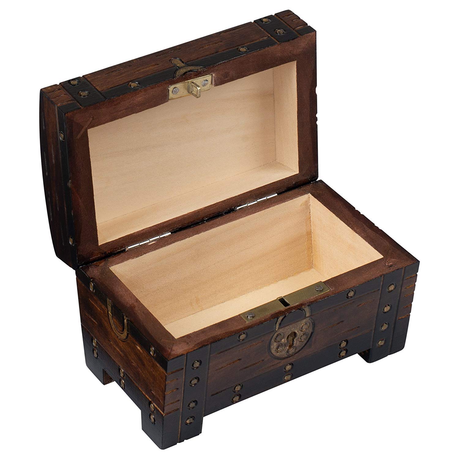 Handmade Pirate Chest Wooden Jewelry Box - Antique Treasure Keepsake Box for Necklaces, Rings & Collectibles - Perfect for Pirate Themed Decor, Gifts & Costume Accessories