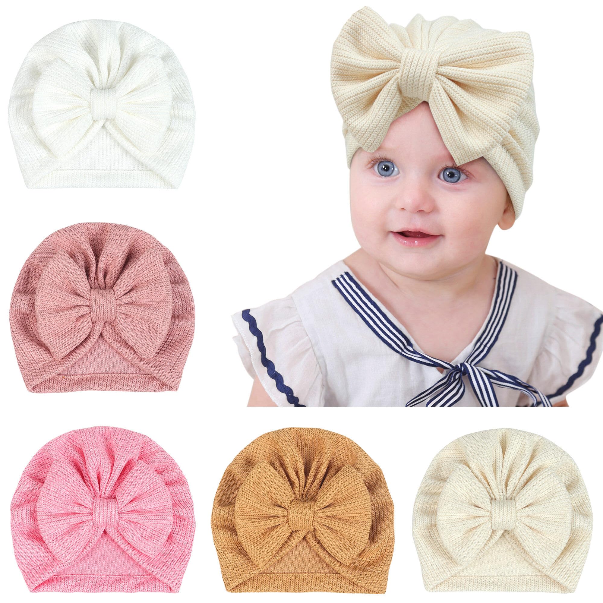 Stretchy Baby Turban Hats for Newborns & Toddlers - Soft Cotton Head Wraps with Bow for Baby Girls & Boys - Perfect for Photography, Birthday Parties & Everyday Wear