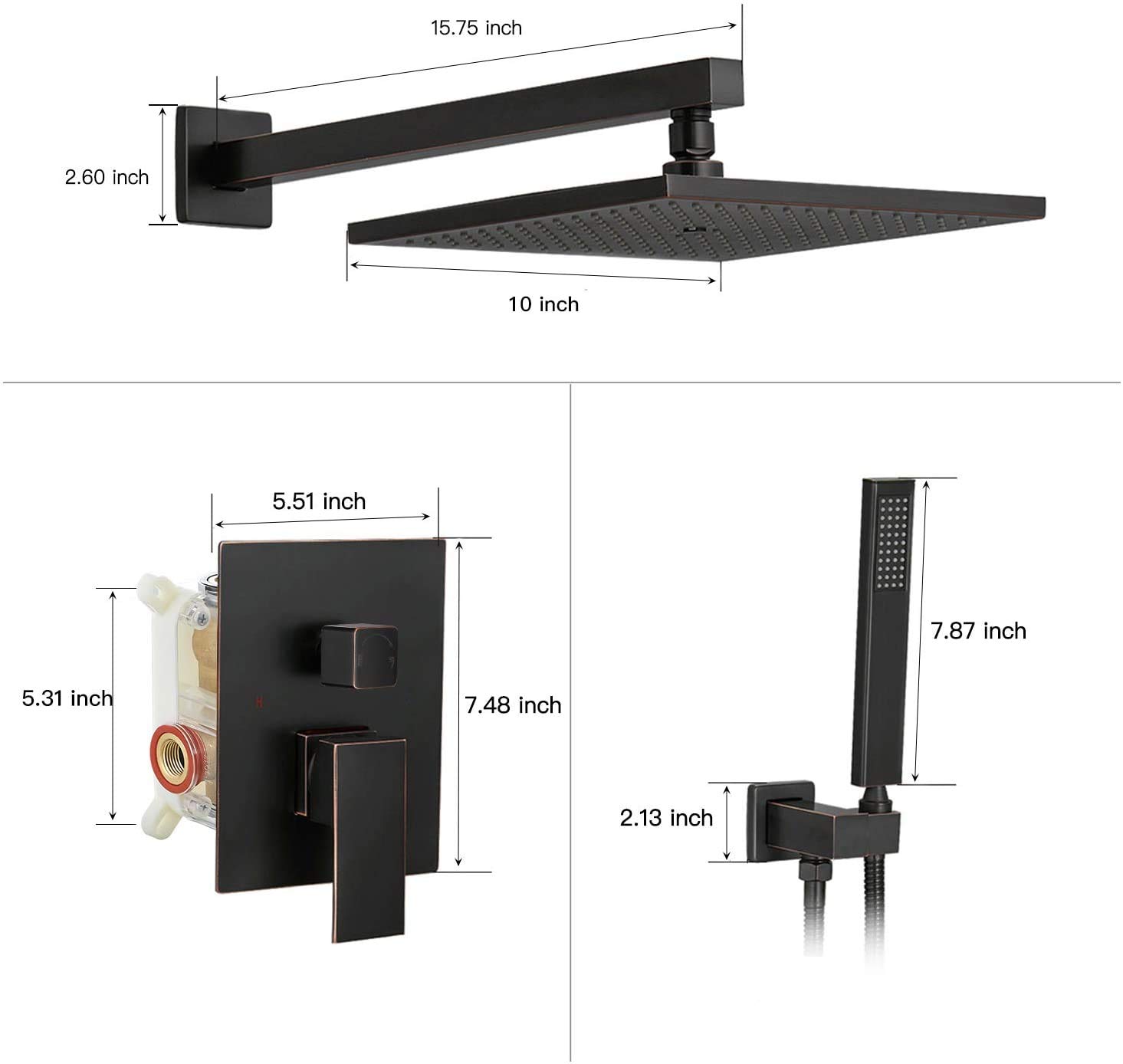 Oil Rubbed Bronze Rainfall Shower System - 10 Inch Wall Mounted Shower Head with Handheld Spray, Mixer Valve & Rough-in Trim - Perfect for Modern Bathroom Renovations & Spa-Like Experience