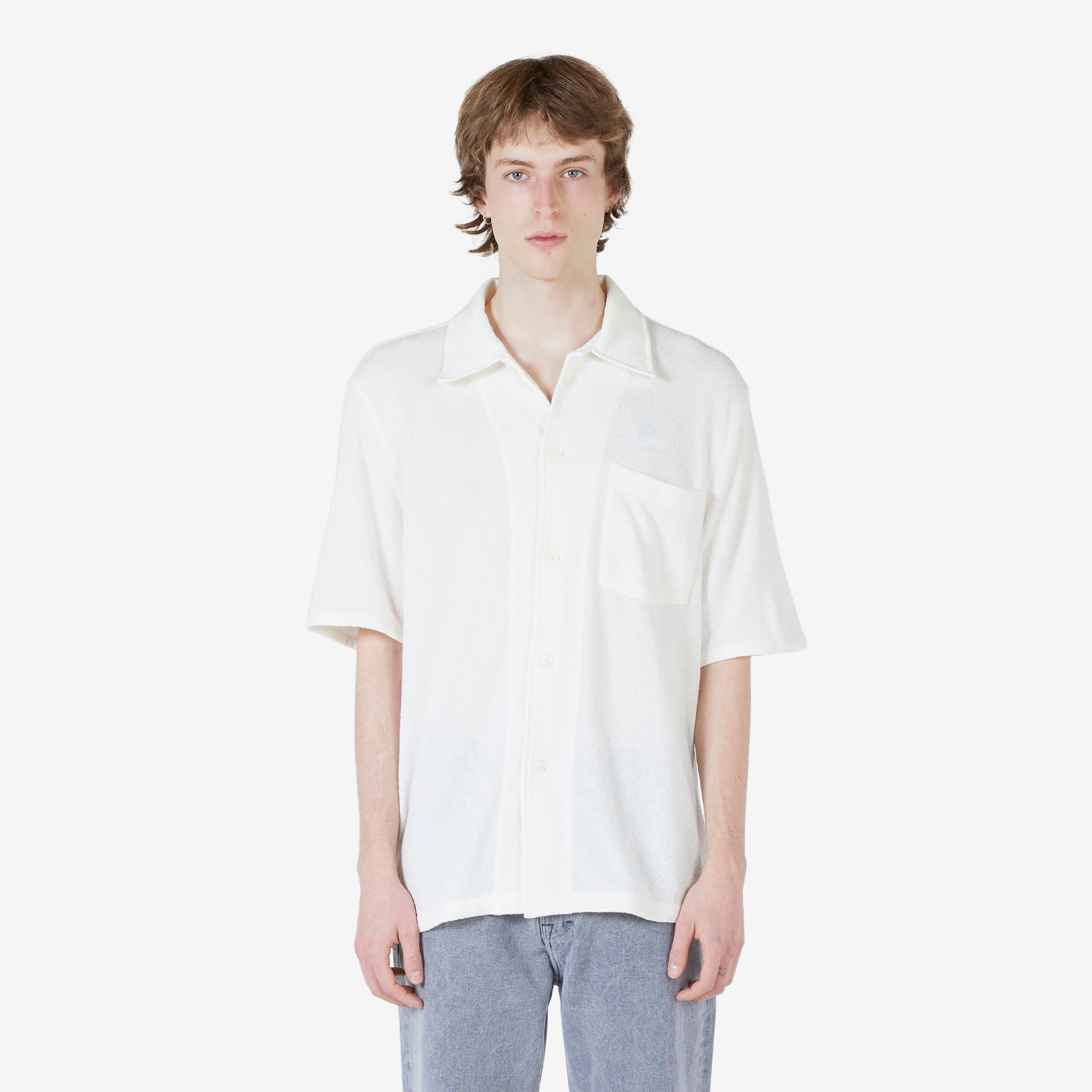 Box Shirt Short Sleeve White Boucle - Stylish Casual Top for Women | Perfect for Summer Outfits, Beach Wear & Everyday Fashion