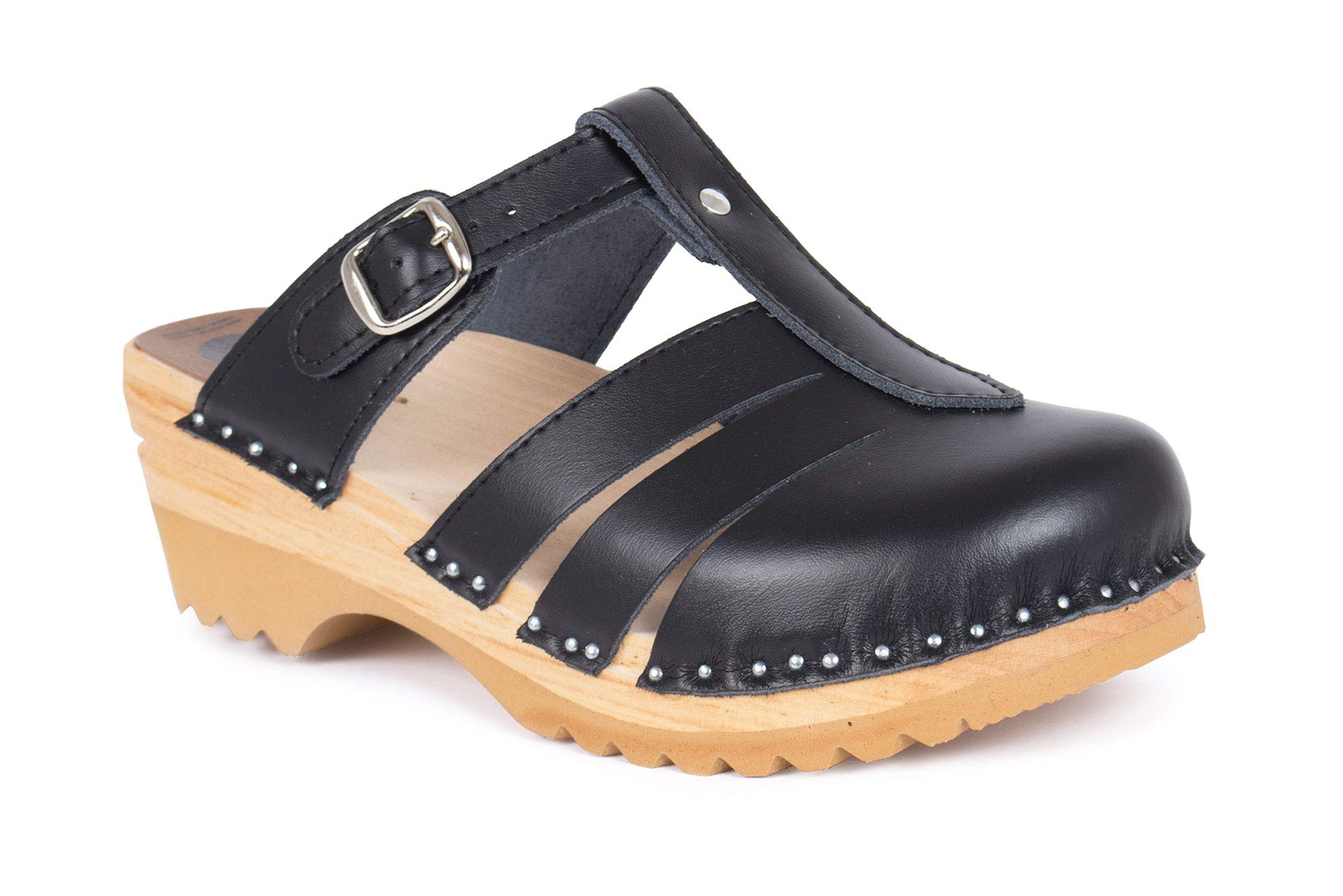 Women's Mary Jane Bastad Slip-On Clogs - Genuine Leather Closed-Toe Sandals with Non-Slip Swedish Wooden Sole | Comfortable & Stylish for Work, Nursing, Gardening & Casual Wear