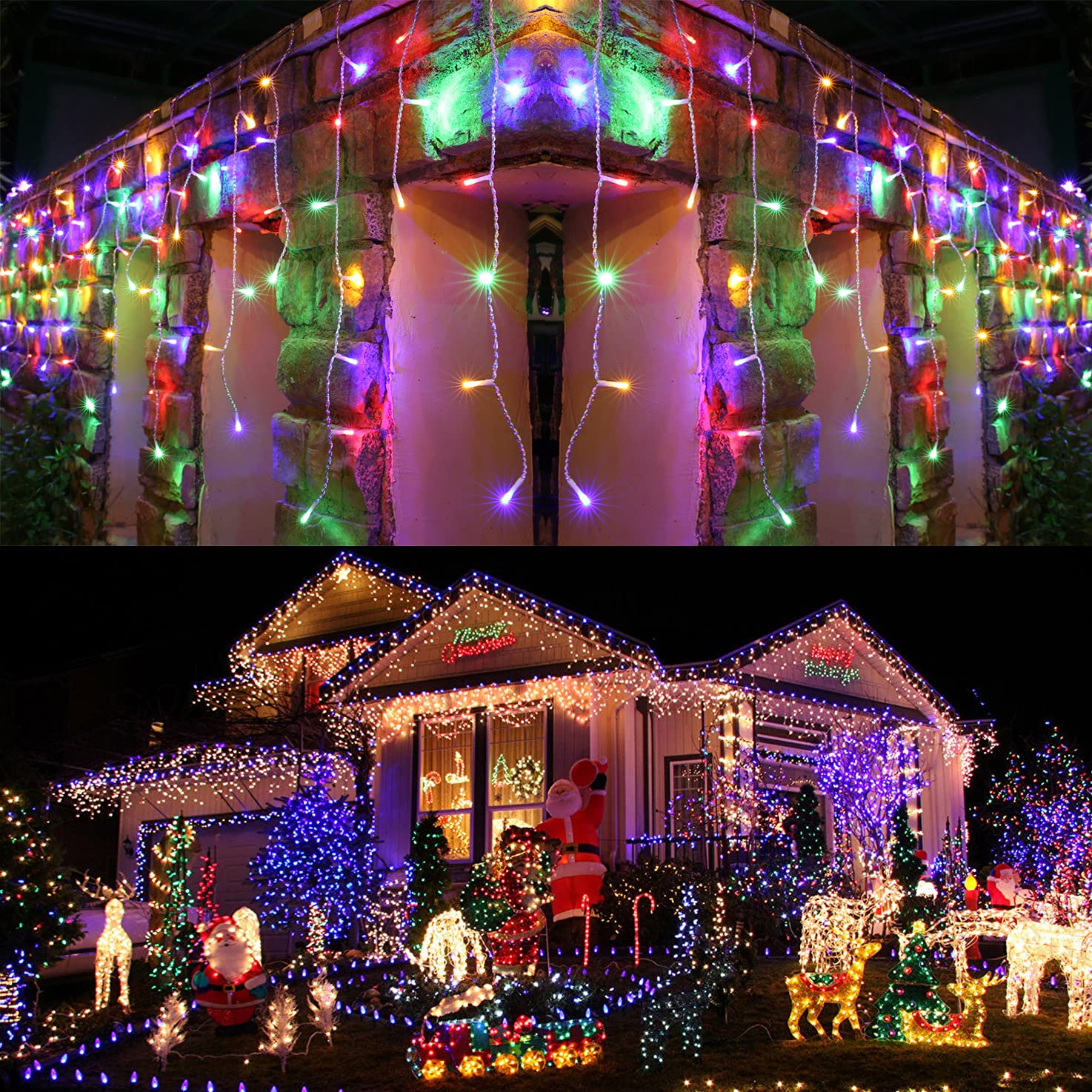 400 LED Multicolor Christmas Icicle Lights - 26ft Waterproof Outdoor String Lights with 80 Drops, 8 Lighting Modes & Timer - Connectable for Eaves, Trees, Weddings & Parties (Perfect for Holiday Decorations, Indoor/Outdoor Use)