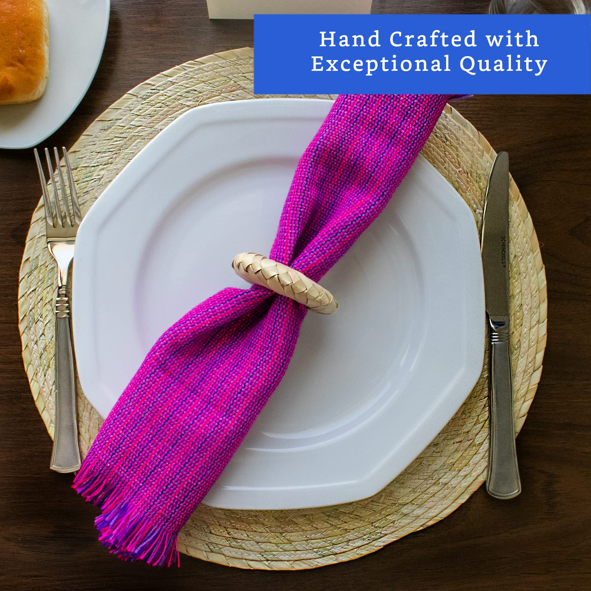 Handmade Natural Woven Round Placemats Set of 6 with Napkin Rings - Eco-Friendly Straw Wicker Chargers for Dining Table - Rustic Wedding & Home Decor Place Settings for Everyday Use & Special Occasions