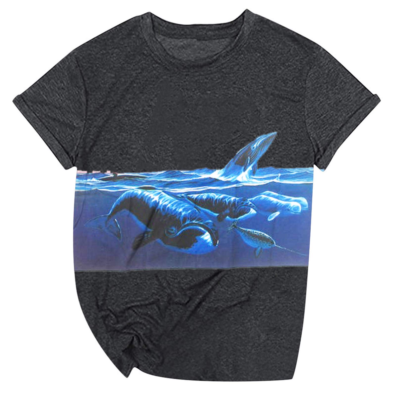 Women's Summer Short Sleeve Blouse - Casual Animal Ocean Print T-Shirt Top - Fashionable White Shirt for Beach, Vacation & Everyday Wear