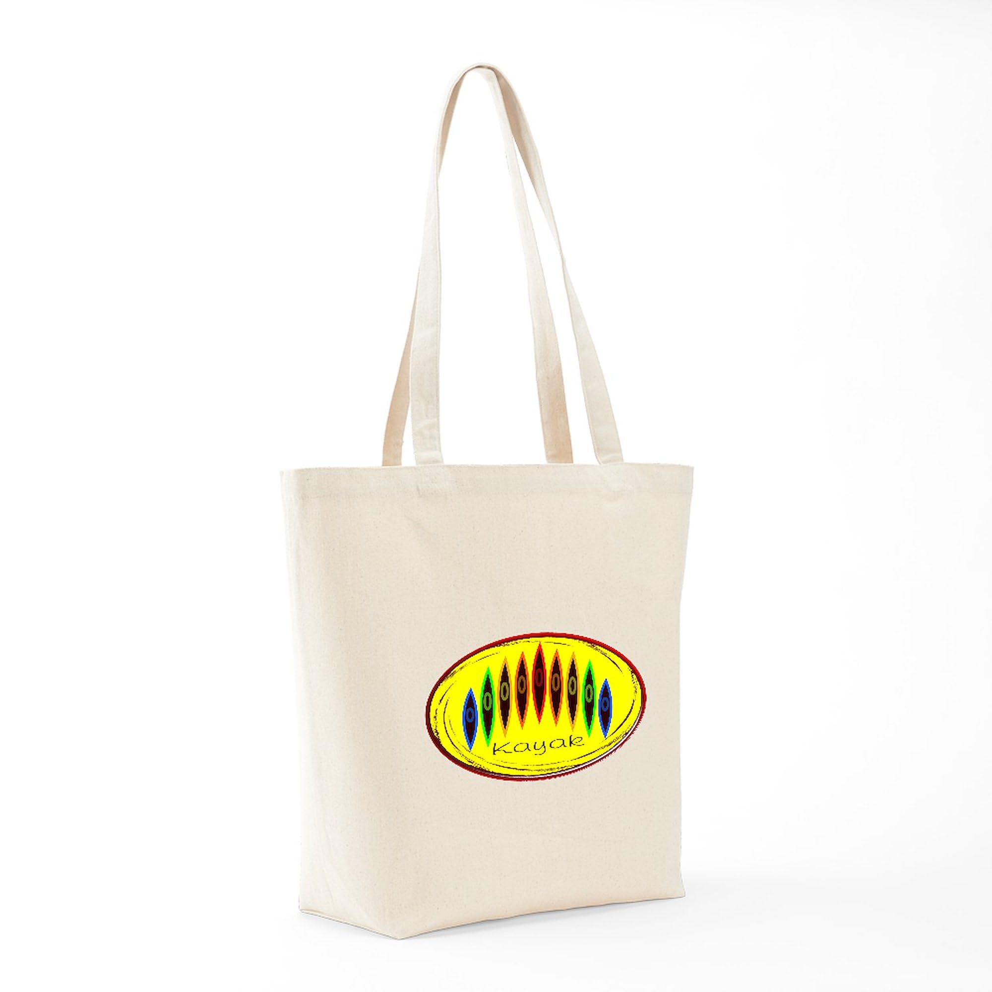 Neon Rainbow Kayak Tote Bag - Natural Canvas Reusable Shopping Bag for Beach, Groceries & Outdoor Adventures