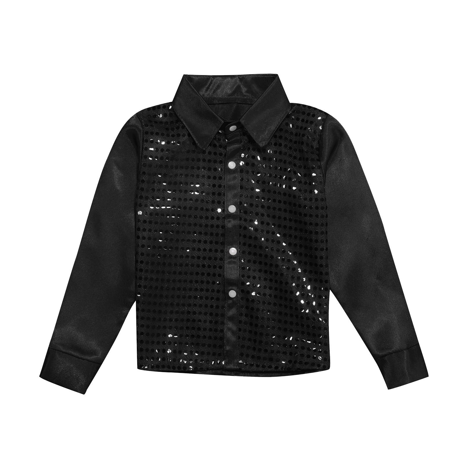 Sparkly Sequins Dance Top for Girls & Boys - Long Sleeve Button Down Shirt for Jazz, Ballet & Performance - Thermal Dancewear for Kids - Perfect for Recitals, Competitions & Stage Shows