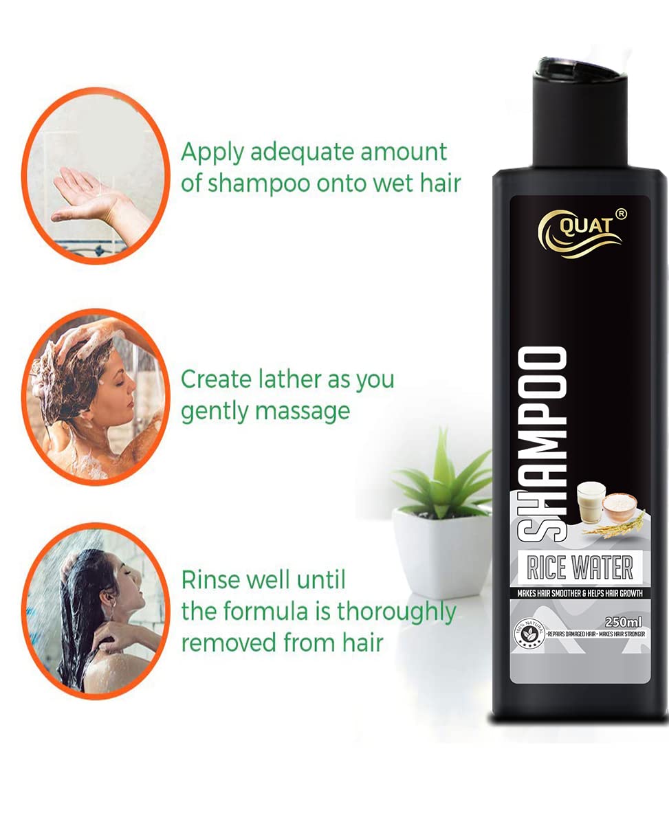 Quat Rice Water Hair Shampoo - 250ml for Smoother Hair & Hair Growth | Natural Hair Care for Daily Use & Styling