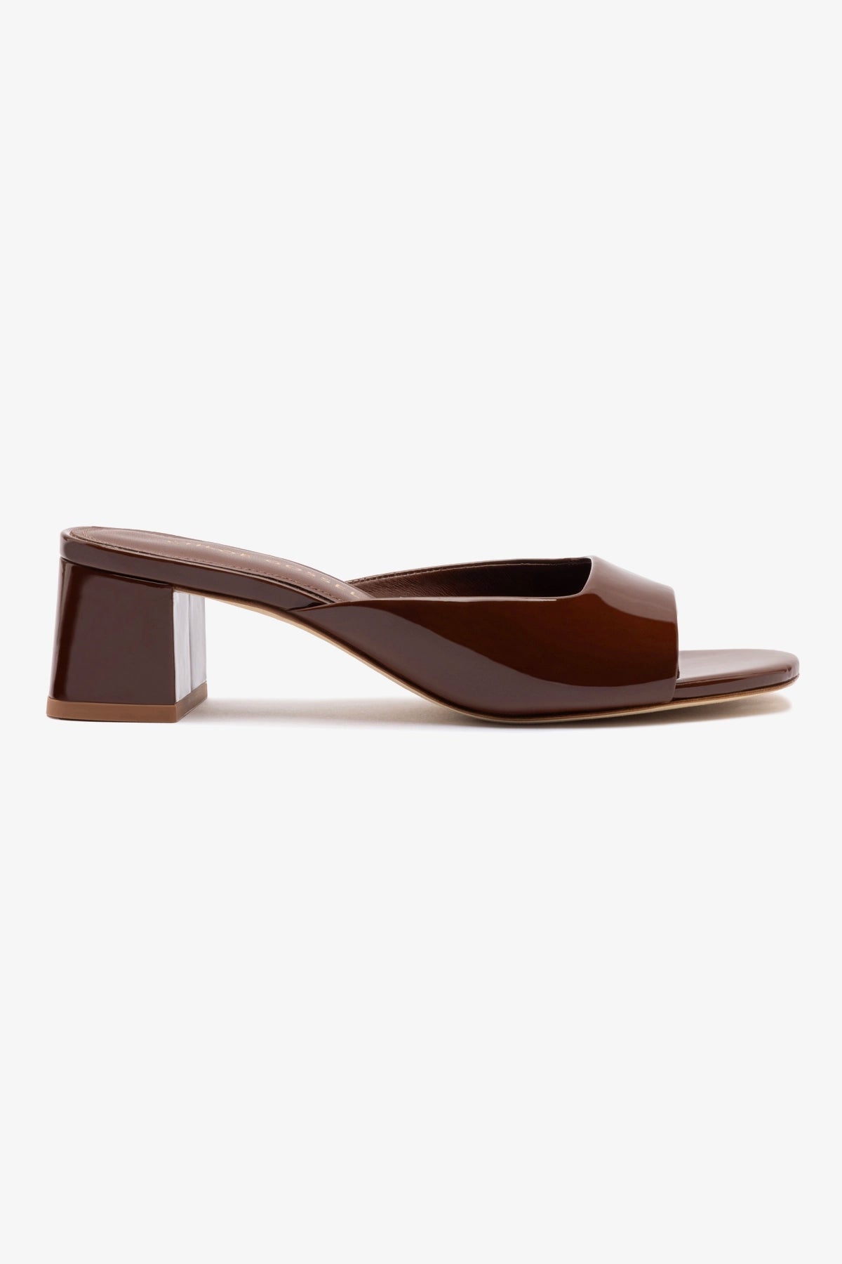 Chloe Gosselin by Larroudé Anah Mule - Brown Patent Leather Women's Shoes for Casual & Office Wear