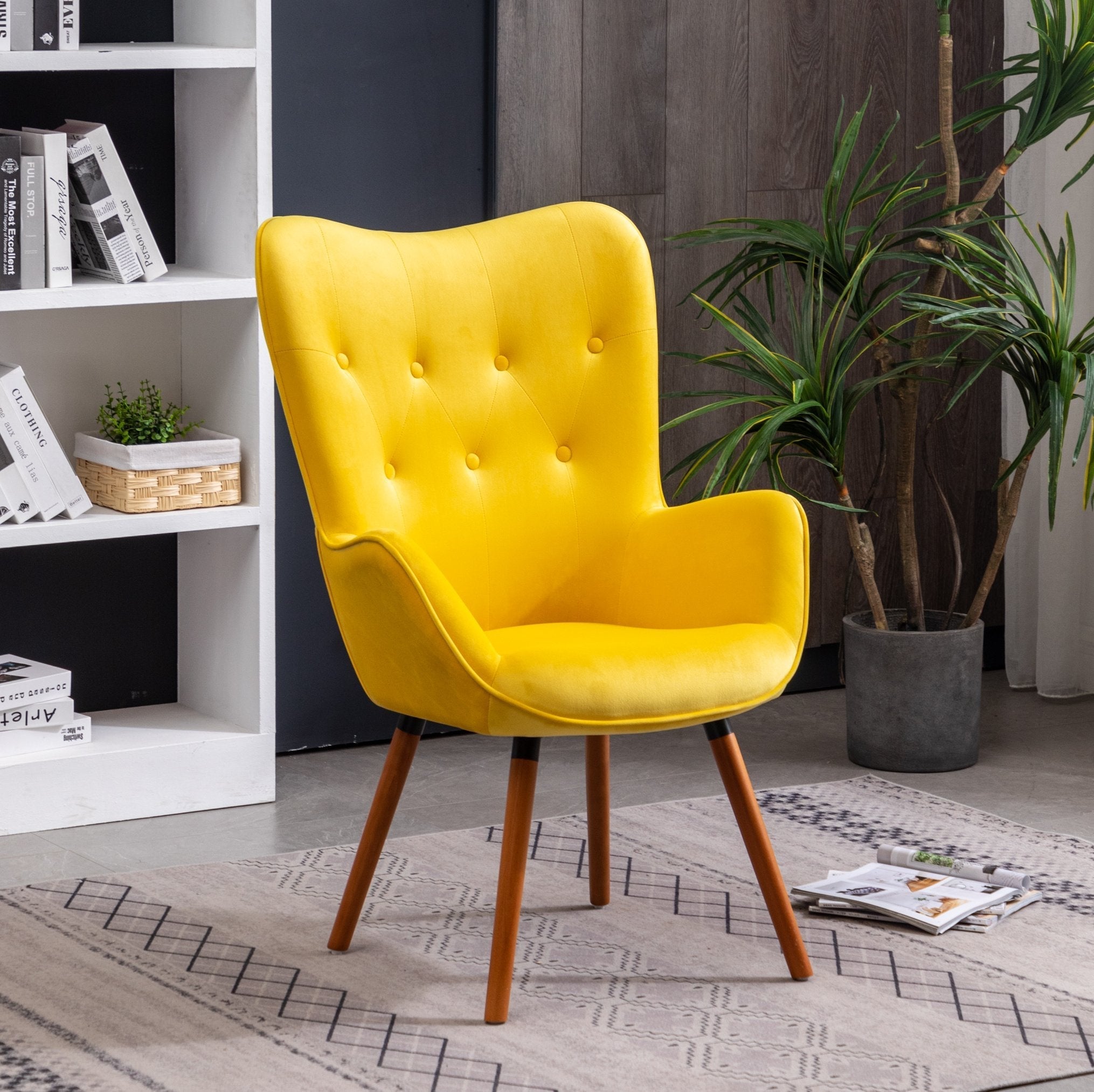 Roundhill Furniture Doarnin Contemporary Silky Velvet Tufted Button Back Accent Chair - Modern Living Room Seating for Home Office, Lounge & Bedroom Decor