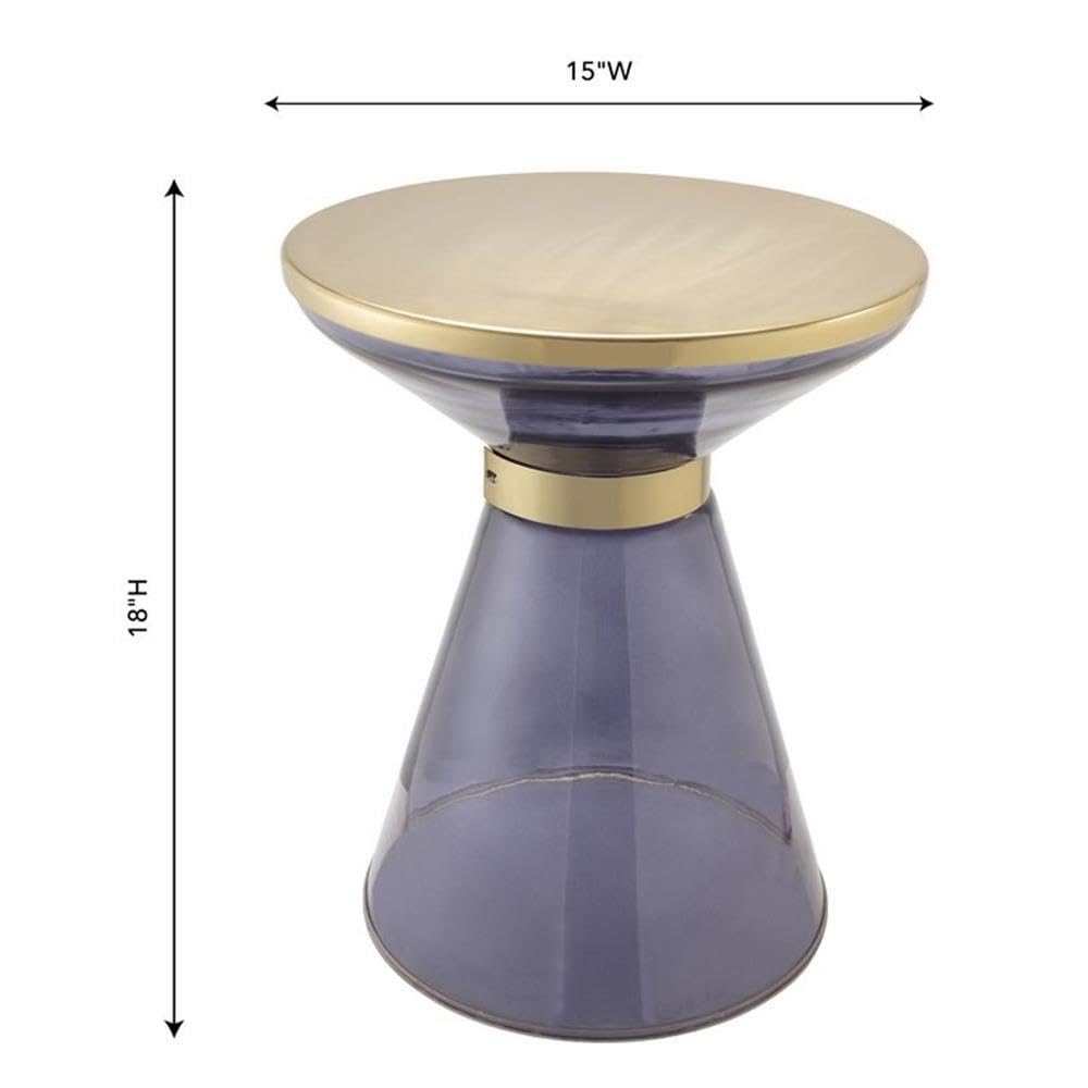 TOV Furniture Modern Round Side Table - 15 Inch Blue & Gold Accent Table for Living Room, Bedroom, or Office Decor