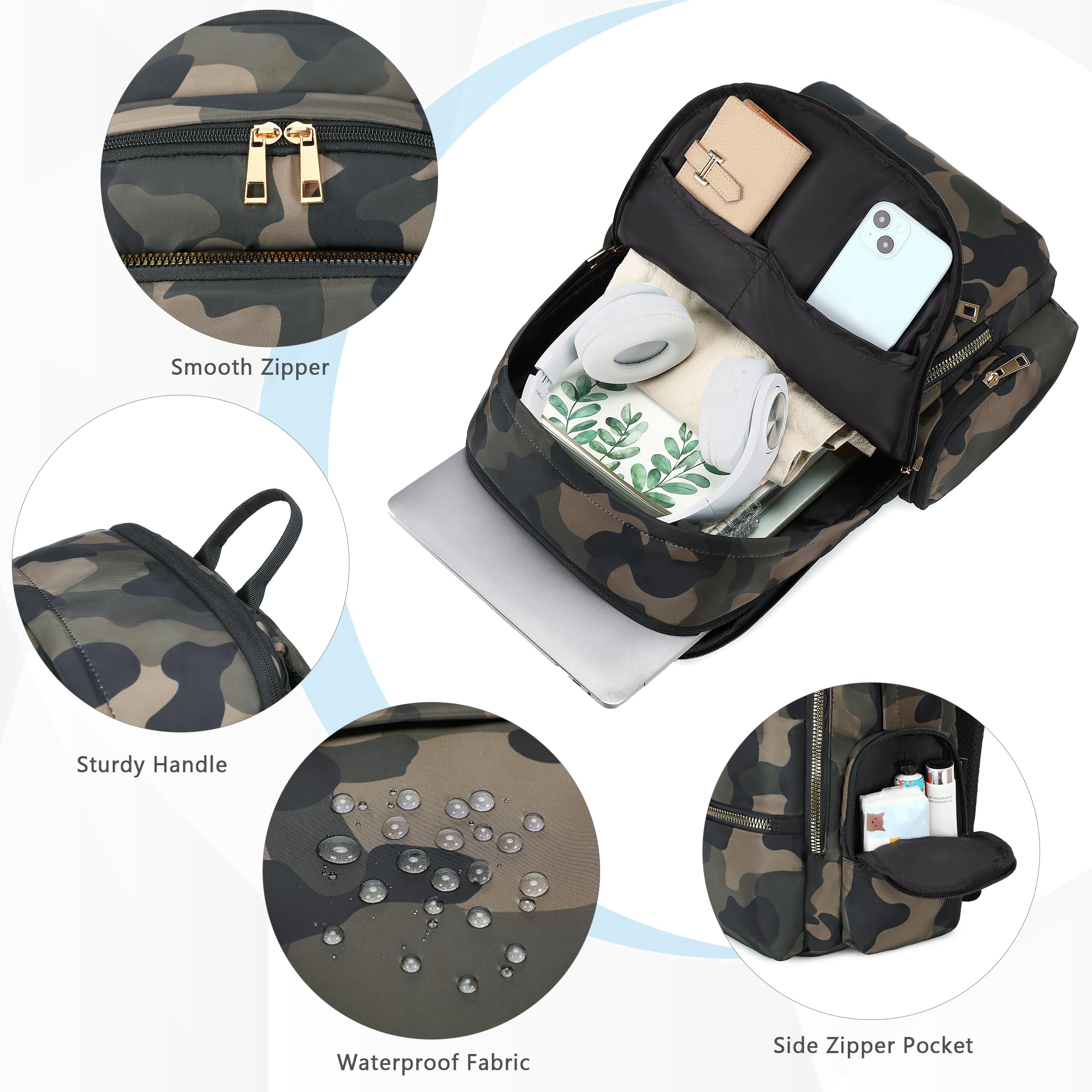 AO ALI VICTORY Anti-Theft Laptop Backpack for Women & Men - 15.6 Inch Travel Backpack with USB Charging Port, Water-Resistant College Bookbag for Work, Business, Commuting & Casual Use - Perfect for Office, School & Daily Travel (Camo Green)