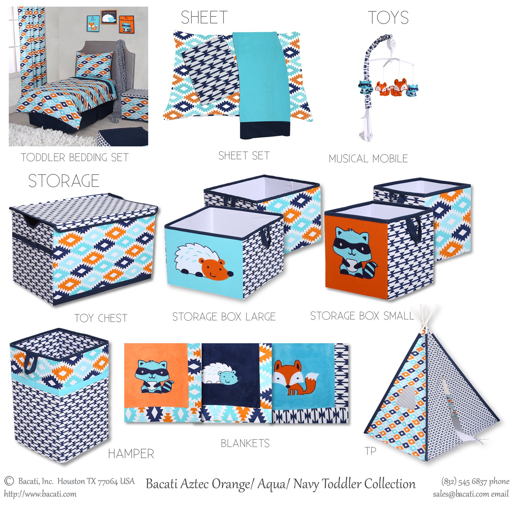 Bacati Liam Aztec Aqua Orange Navy 10-Piece Crib Set with 2 Crib Sheets - Soft Baby Bedding for Nursery, Boys & Girls Room Decor, Complete Crib Set for Newborns & Toddlers