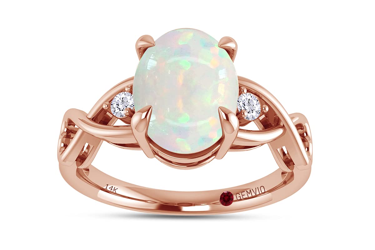 1.25 CT Oval Cut Natural White Opal & Diamond Accent Infinity Heart Ring in 10K/14K/18K Solid Gold - Elegant Engagement & Wedding Gift for Women | Perfect for Proposals, Anniversaries & Special Occasions