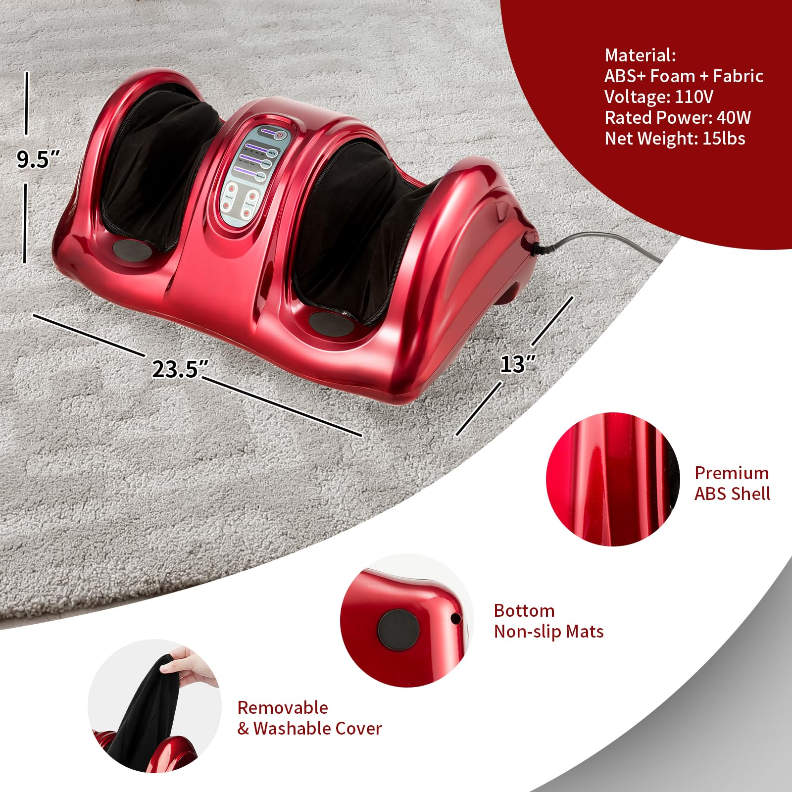 RELAX4LIFE Shiatsu Foot Massager Machine with Remote Control - 4 Programs & 3 Modes for Plantar Fasciitis Relief, Electric Calf & Foot Massager with Deep Kneading & Rolling Therapy - Perfect for Home, Office & Post-Workout Muscle Recovery (Red)