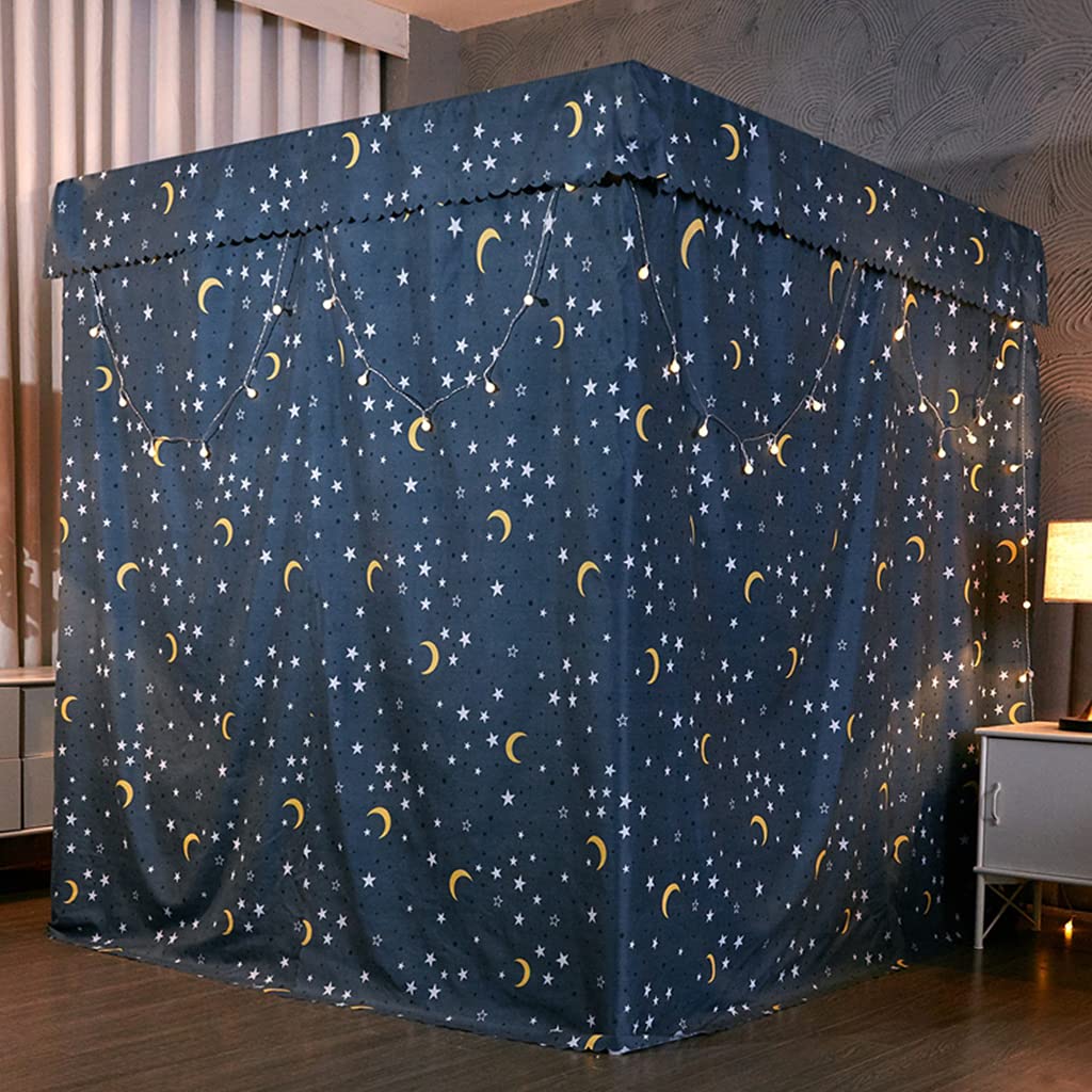 Princess 4 Corner Post Bed Canopy - Windproof & Lightproof Mosquito Net for Queen Size Beds | Dark Navy Moon & Star Design | Bedroom Decor for Adults, Girls & Kids | Perfect for Nursery, Dorm Room or Romantic Bedroom Retreat