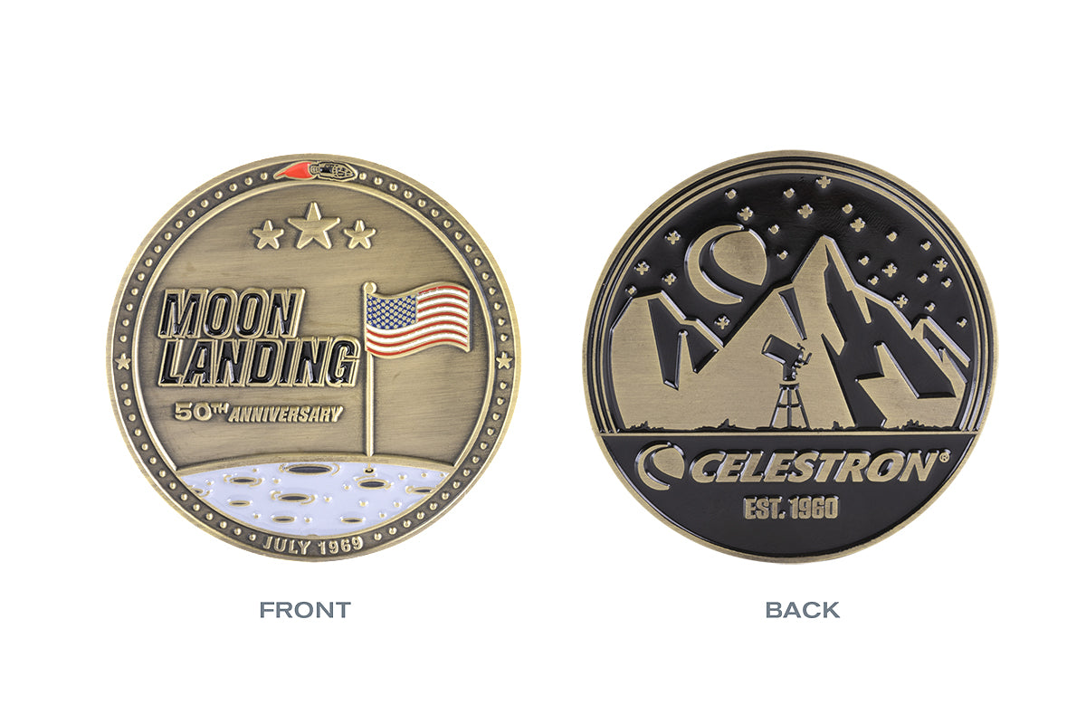 Celestron Apollo 11 Commemorative Challenge Coin - Limited Edition Space Collectible for Astronomy Enthusiasts and NASA Fans | Perfect for Display, Gifts, and Space-Themed Events