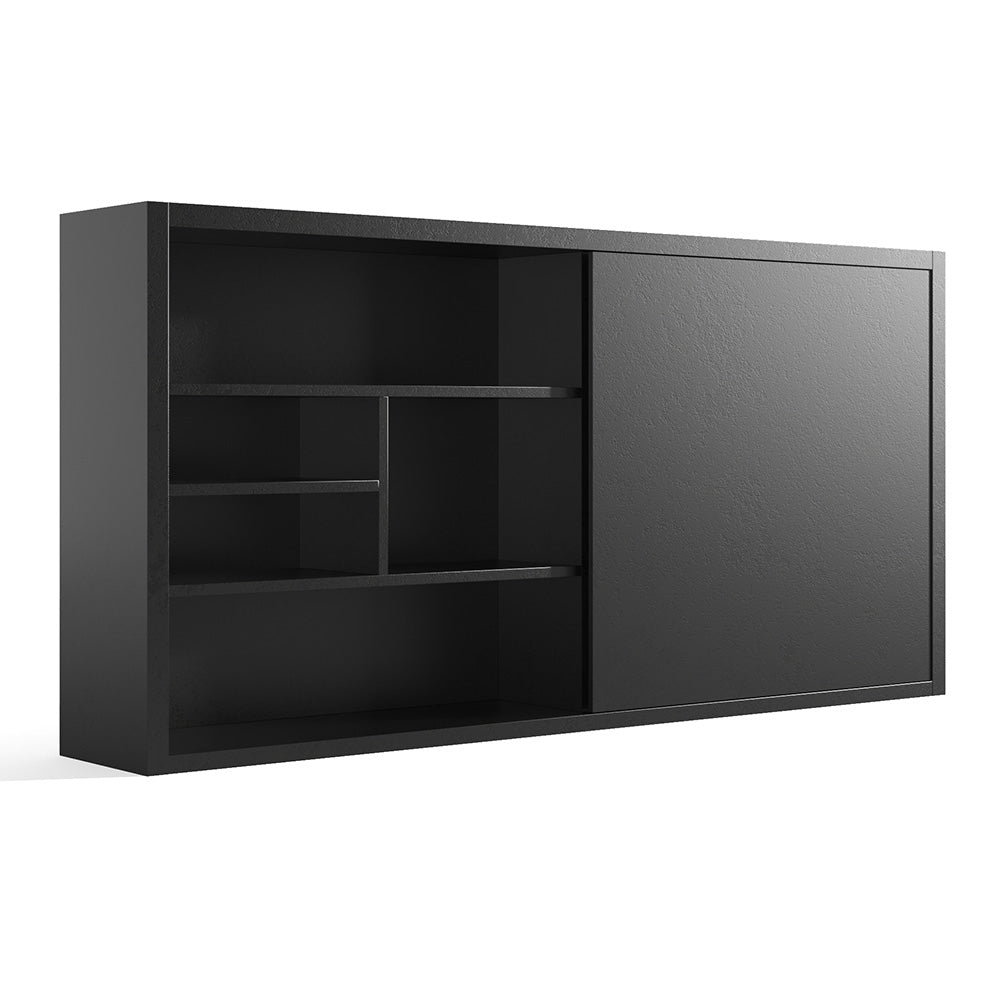 AFTAN 94.5-Inch Black Concrete TV Stand with Open Shelves - Modern Entertainment Center for Living Room, Bedroom & Home Theater