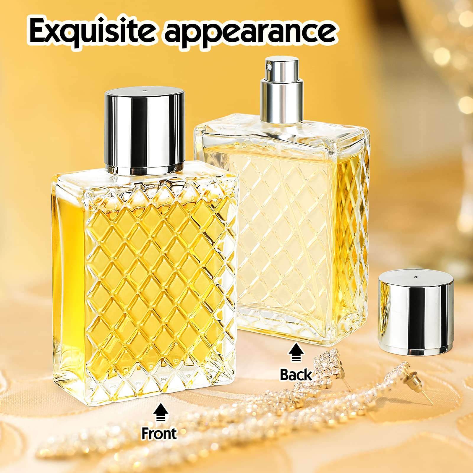 Ysimple 2 Pack 100ml Perfume Atomizer - Portable Refillable Glass Perfume Spray Bottles with Fine Mist, Travel-Size Empty Cosmetic Atomizer for Women & Men (Silver) - Perfect for Travel, Gym, Office & Daily Use
