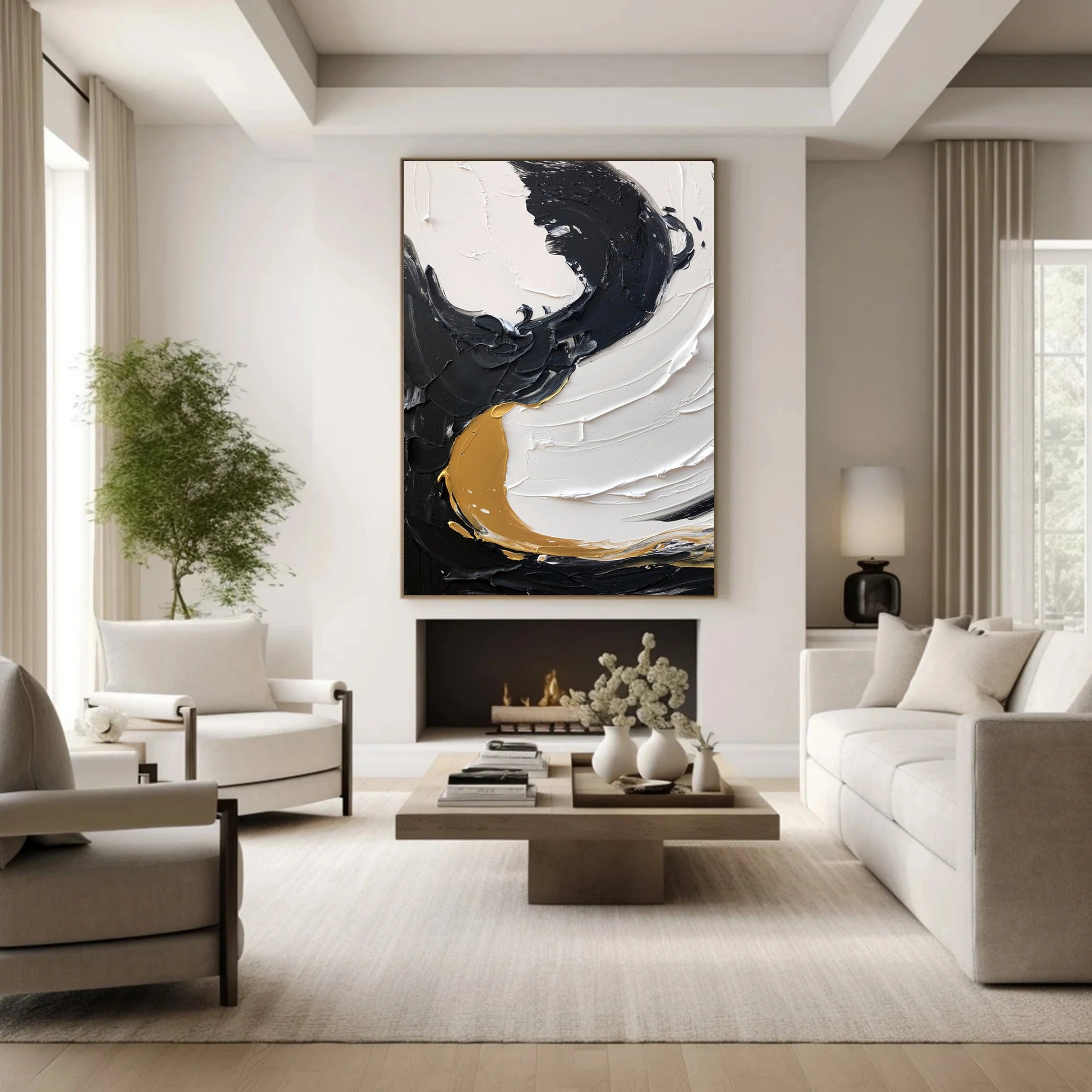 Black and White Textured Minimalist Wall Art Print #MZ069 - Modern Abstract Home Decor for Living Room, Bedroom & Office