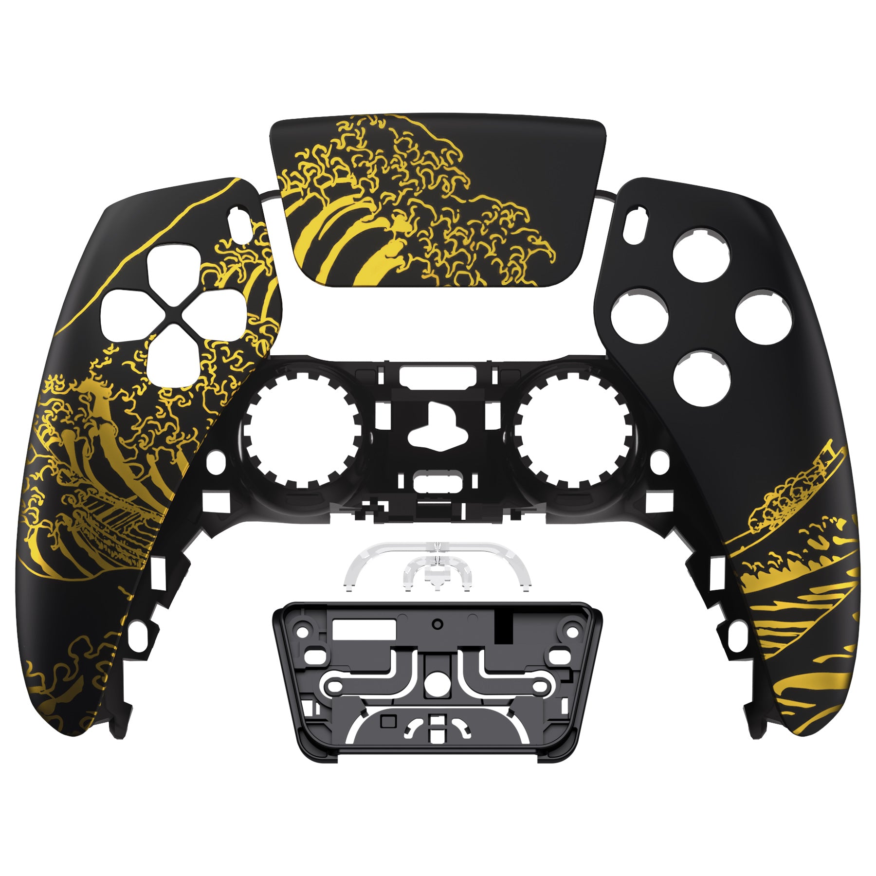 eXtremeRate Golden Wave Off Kanagawa Black Front Housing Shell for PS5 Controller BDM-010/020/030/040/050 - DIY Replacement Shell & Custom Touchpad Cover (ZPFT1094G3) - Perfect for Gaming Enthusiasts & Custom PS5 Controller Mods